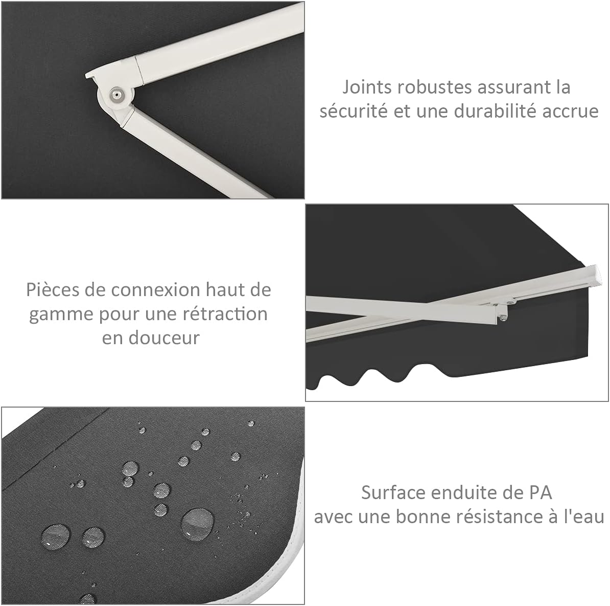 Store Banne Manuel 3,6Mx3M, Auvent de Terrasse Extérieur et Tissu Résistant aux UV avec Manivelle et Angle Réglable 5-35° pour Balcon, Terrasse, Gris - 8