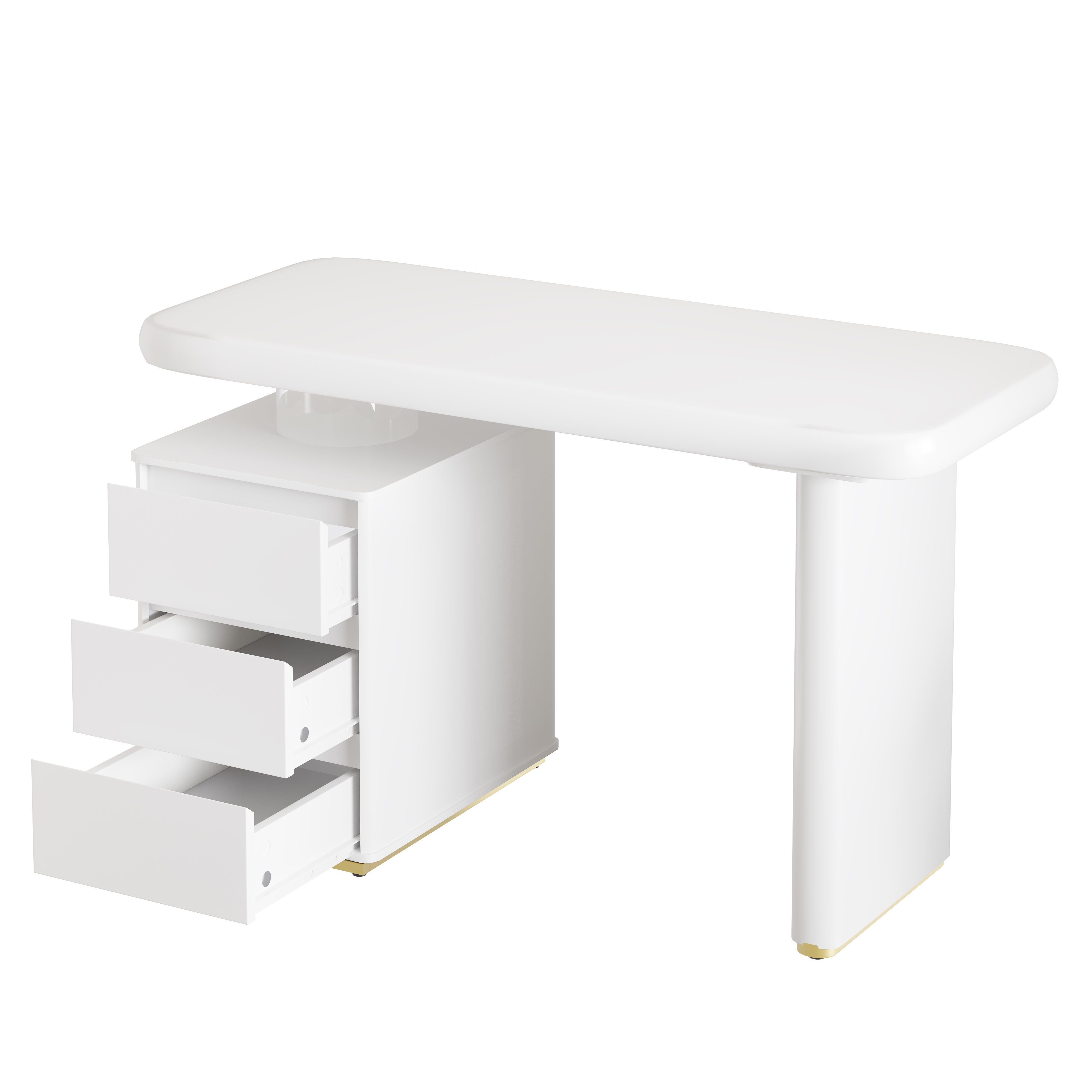 Bureau moderne avec 3 tiroirs - 117 x 50 x 74 cm - MDF - Courbes arrondies et pieds épaissis - Blanc - 8