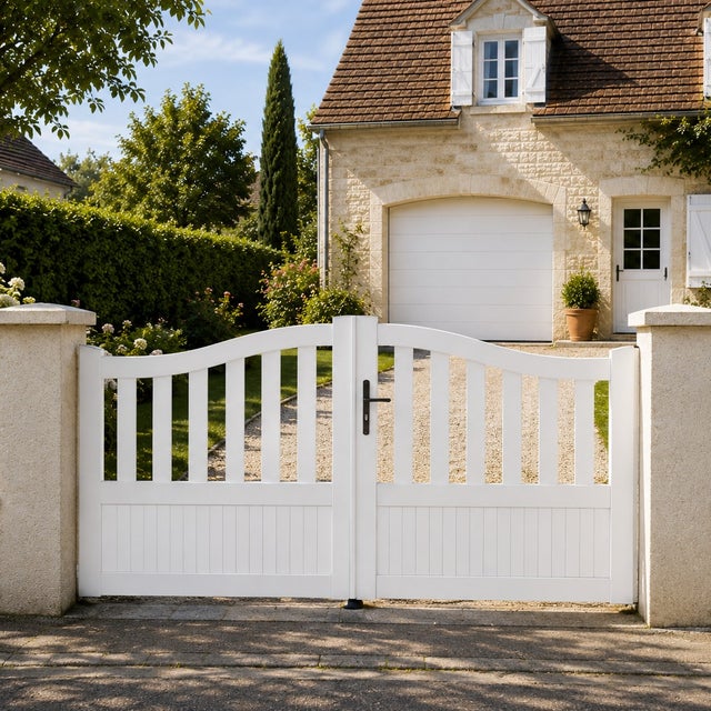 Portail battant manuel PVC blanc structure renforcée H 146 x L 300 cm BREST galbé