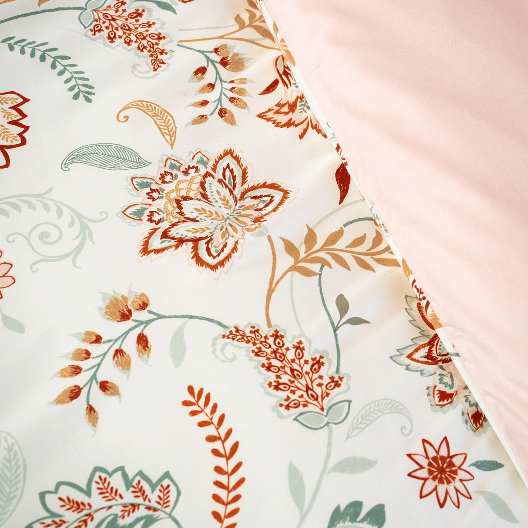 Parure de lit 3 pièces à fleurs réversible - Rose poudré - 240x220 cm - Microfibre - 4