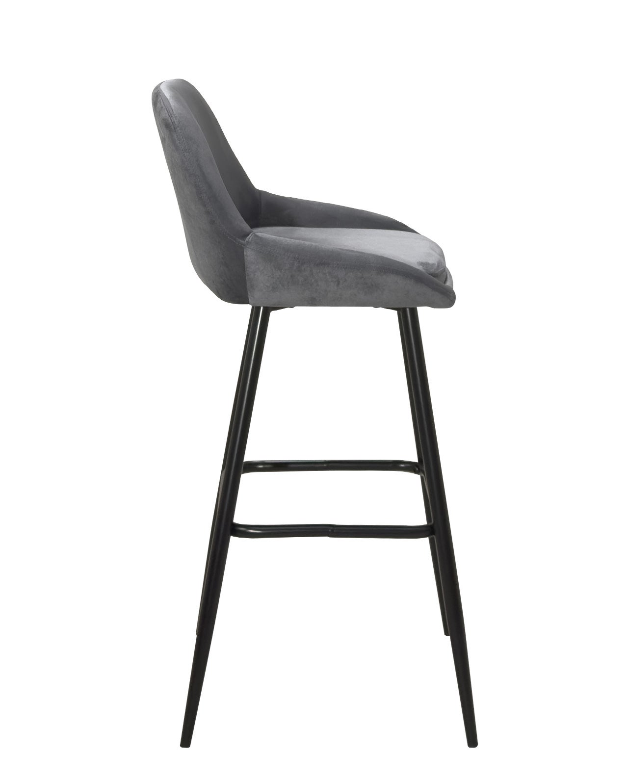 Lot de 2 Chaises Hautes 68 cm en Velours, Pieds Métal Noir MIRA Gris - 6