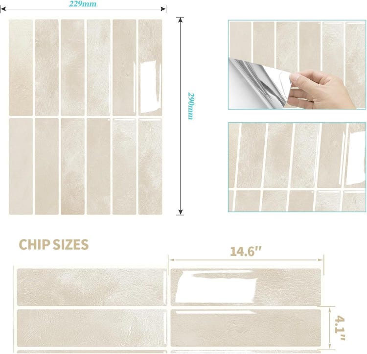 10 Pièces (K-beige-22.9x29CM) Credence Adhesive pour Cuisine Bain, 3D Dalle PVC Adhesive Murale, Sticker Carrelage Autocollant Mural, Carrelage Adhe - 2