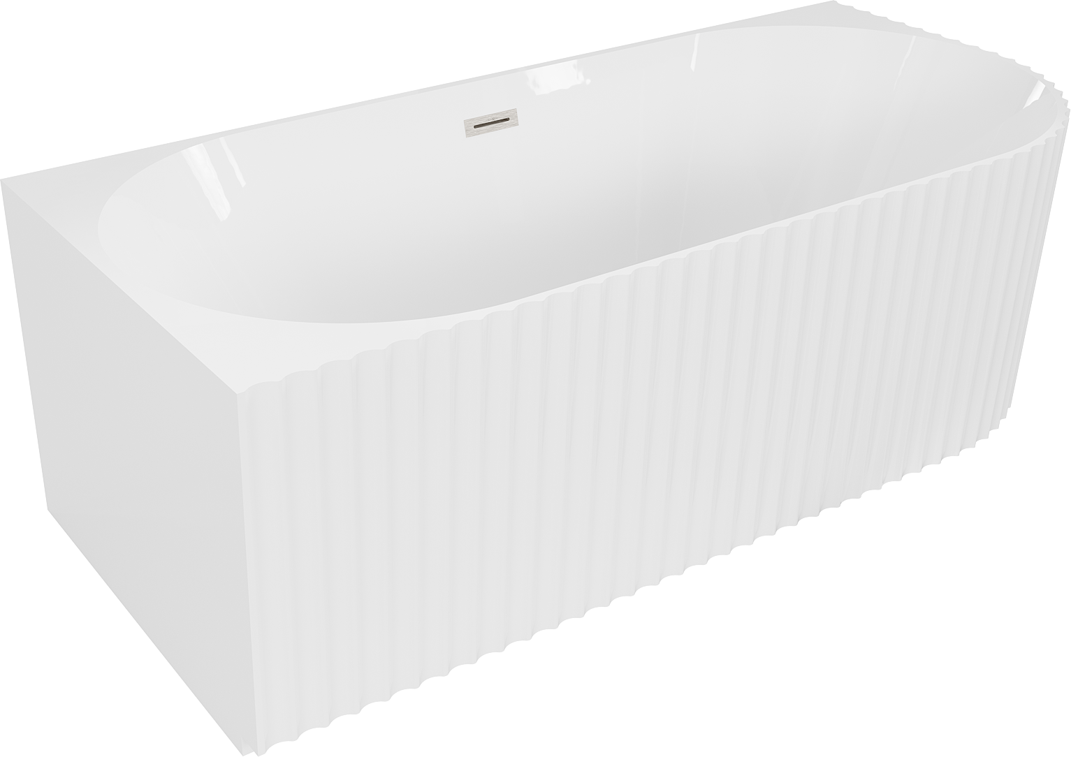 Mexen Gia wanna wolnostojąca narożna ryflowana lewa 150 x 75 cm, biała połysk, przelew nikiel szczotkowany - 52701507500L-97