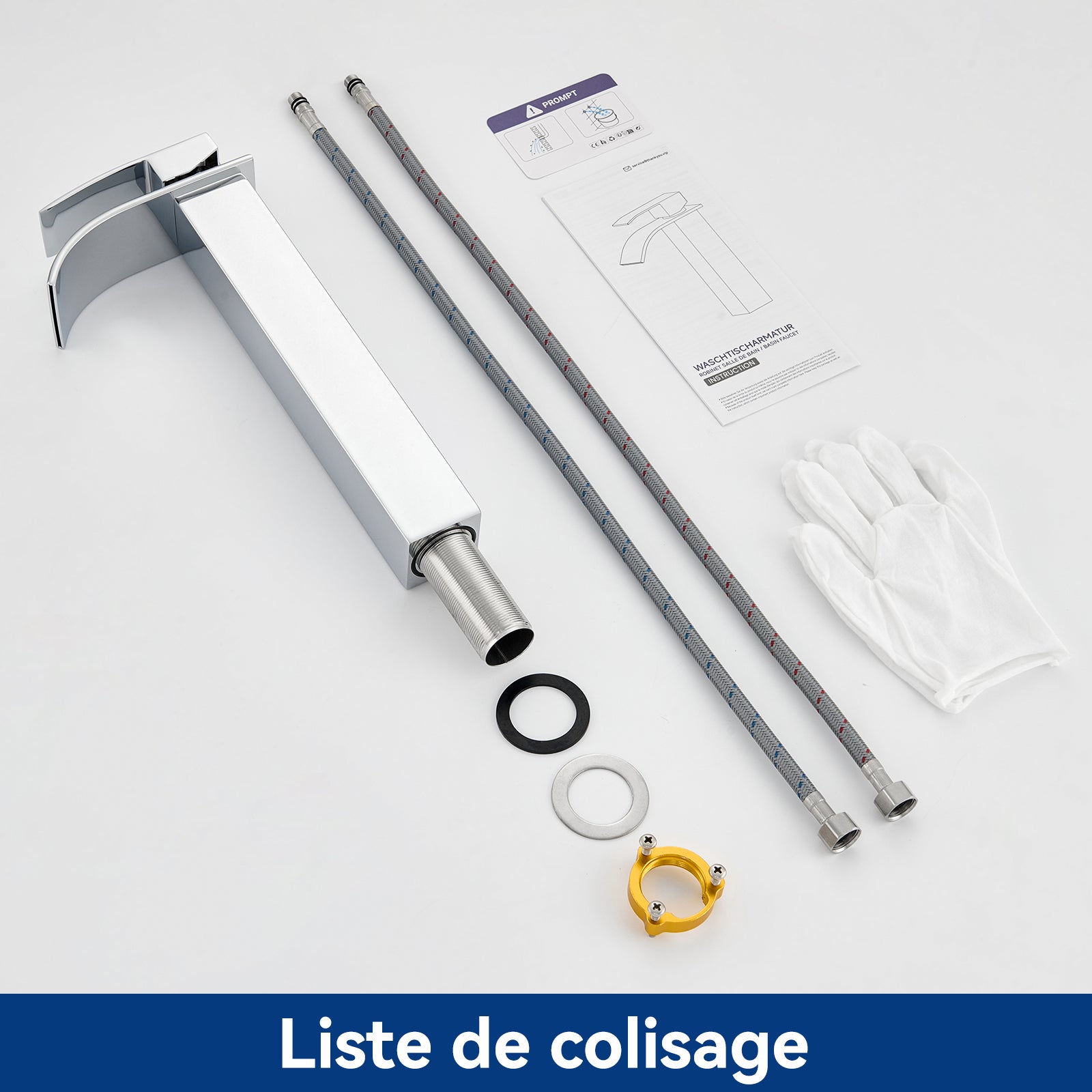CECIPA MAX Mitigeur de lavabo bec haut Robinet de lavabo en Cascade mitigeur lavabo salle de bain chrome L - 7