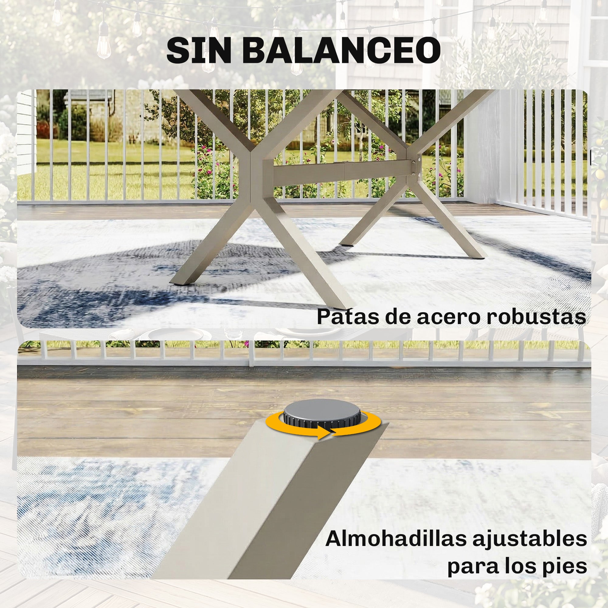Gris - Table à manger extérieure extensible 154/214 cm pour 8 à 10 personnes, en acier aluminium doté de un plateau imitation bois - 8