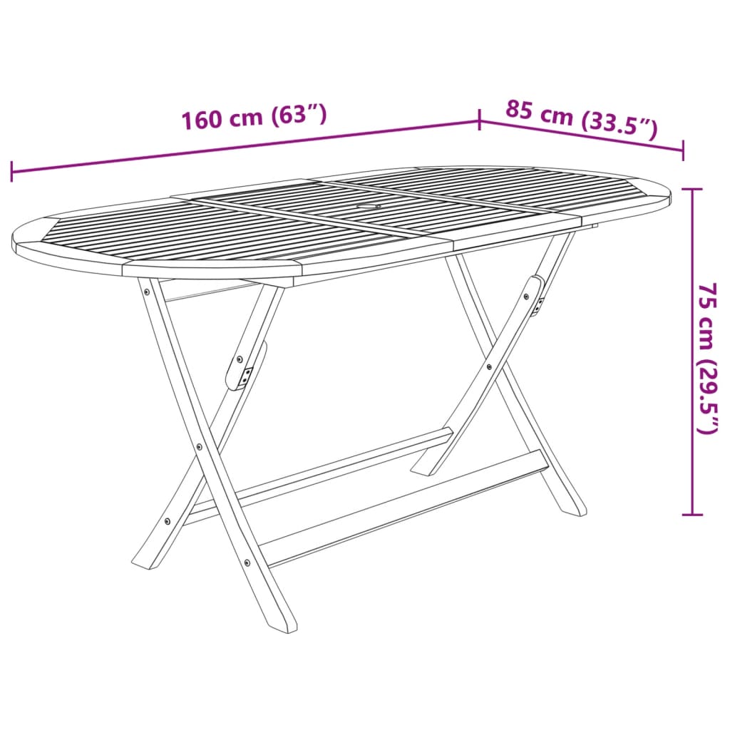 Ensemble à manger d'extérieur pliable 7pcs Bois d'acacia solide vidaXL - 7