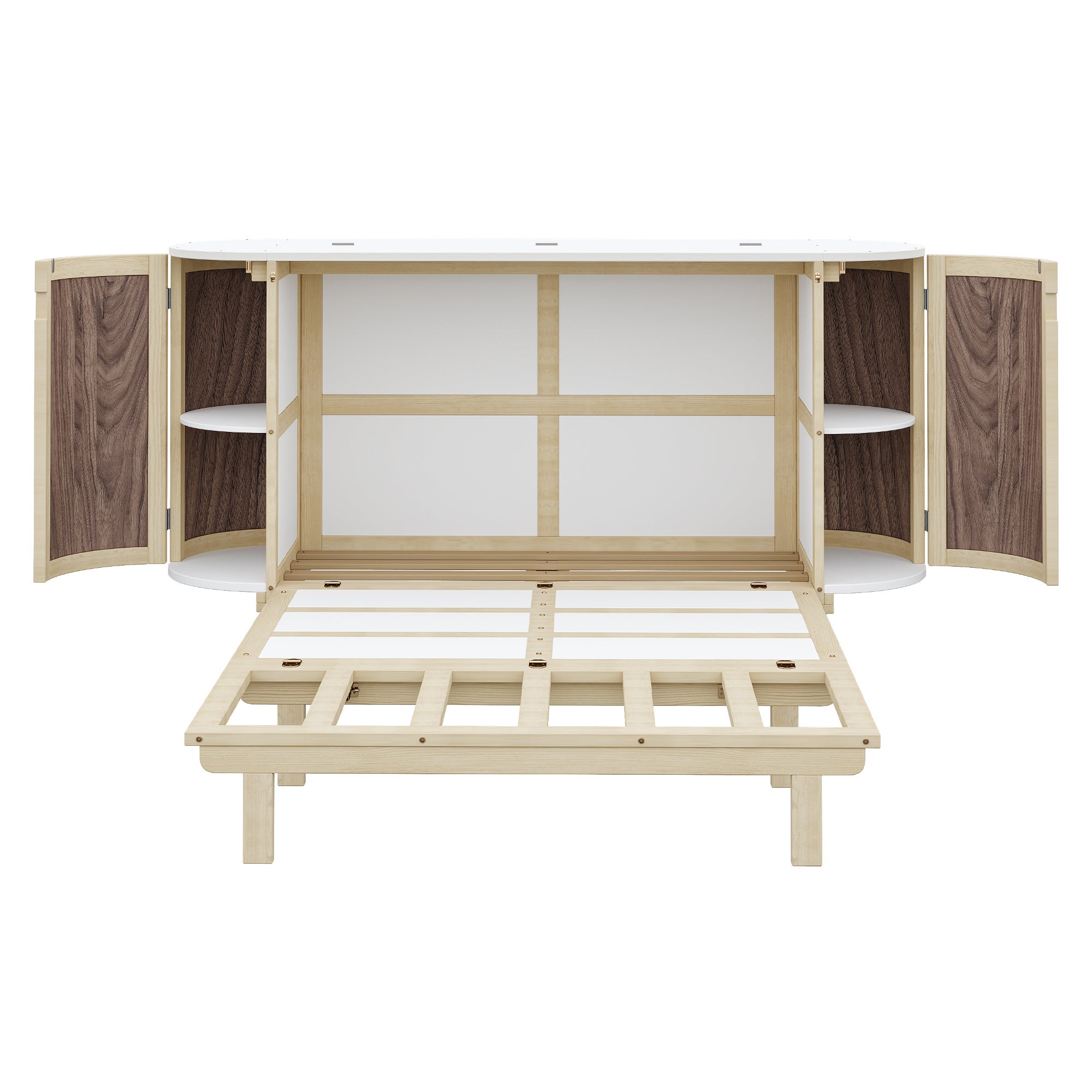 Cama abatible 140x200 cm - con compartimentos de almacenamiento - natural (colchón no incluido) - 7