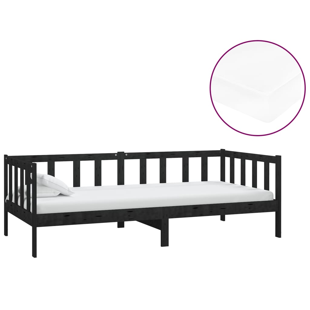 Lit simple Lit de repos avec matelas 90x200 cm Noir