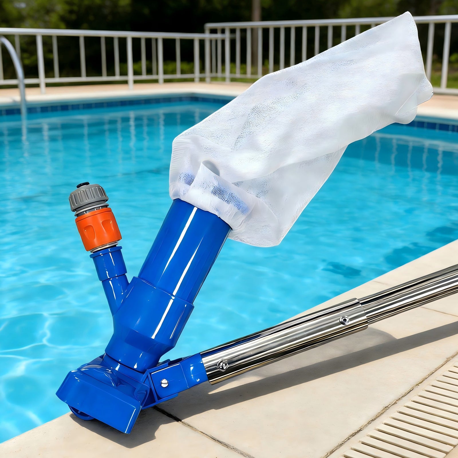Aspirateur piscine manuel perche télescopique aluminium brosse raccord tuyau sac filtre nettoyage fond piscine hors sol spa-bassin. - 6