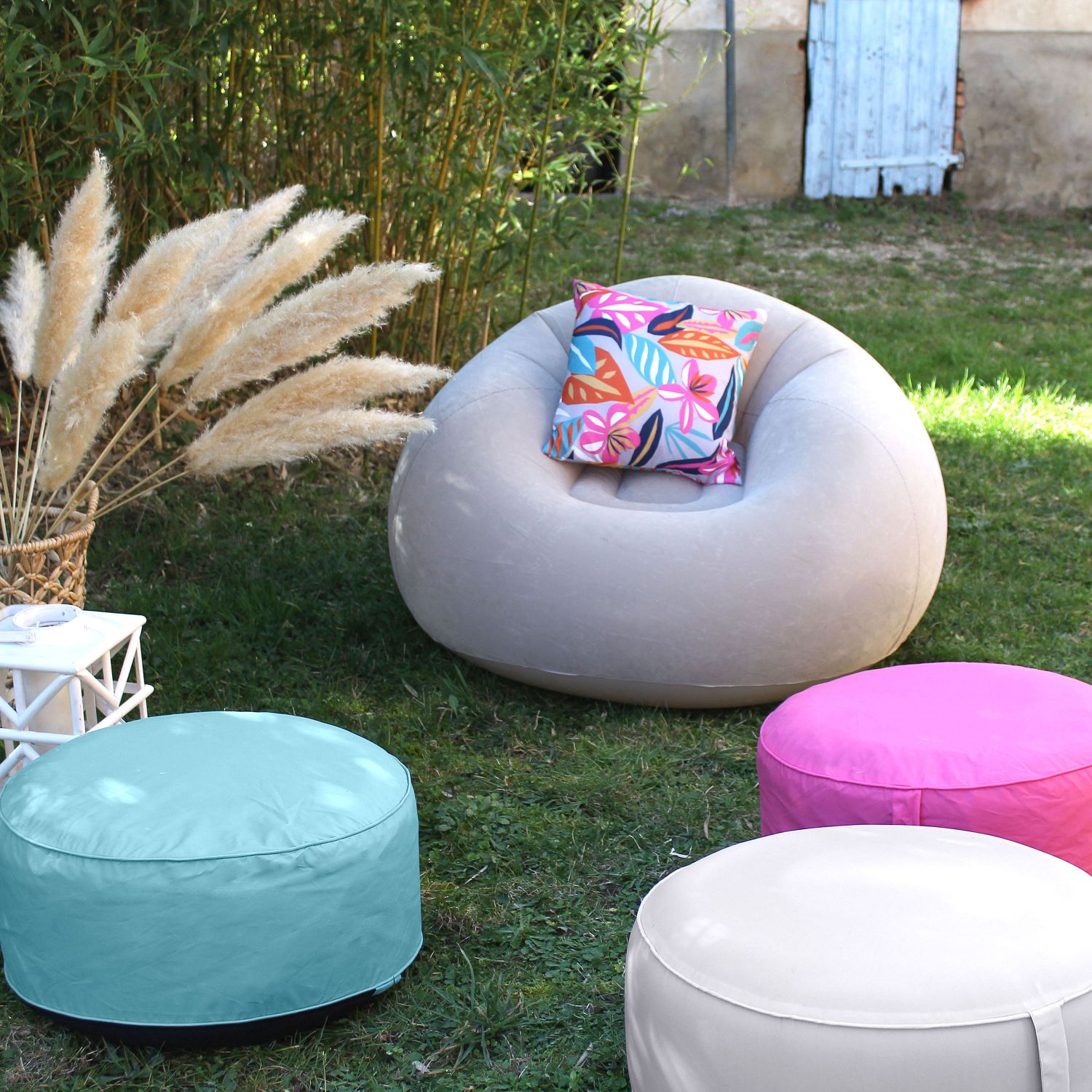 Pouf gonflable extérieur - Naturel - 25x50 cm - 4