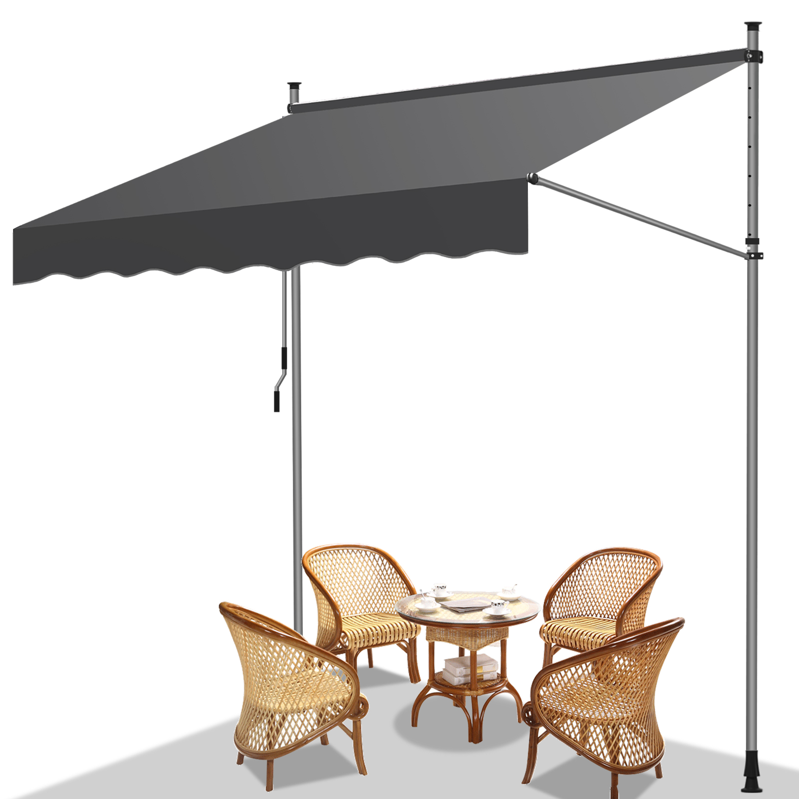 Toldo del balcón toldo retráctil manual mango del balcón a prueba de rayos ultravioleta 4m gris