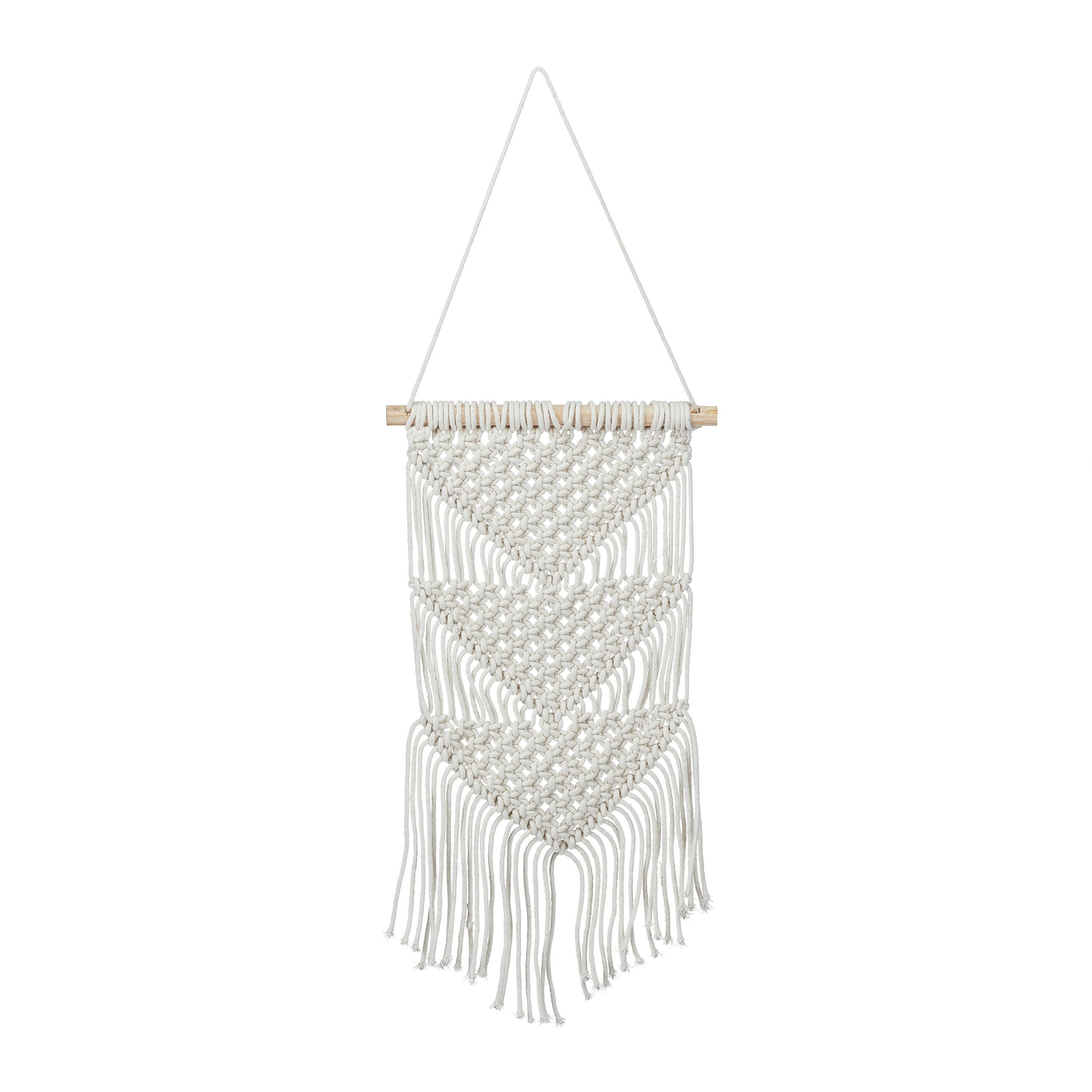 Relaxdays tapiz macramé pared, tejido a mano, arreglo textil colgante estilo boho, 70 x 25,5 cm, algodón y madera, crema