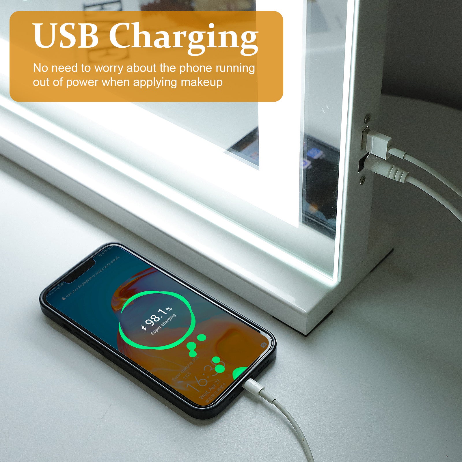 Lustro kosmetyczne Hollywood z oświetleniem LED do toaletki/ścienne - 58 x 46 cm - Listwa LED - 4