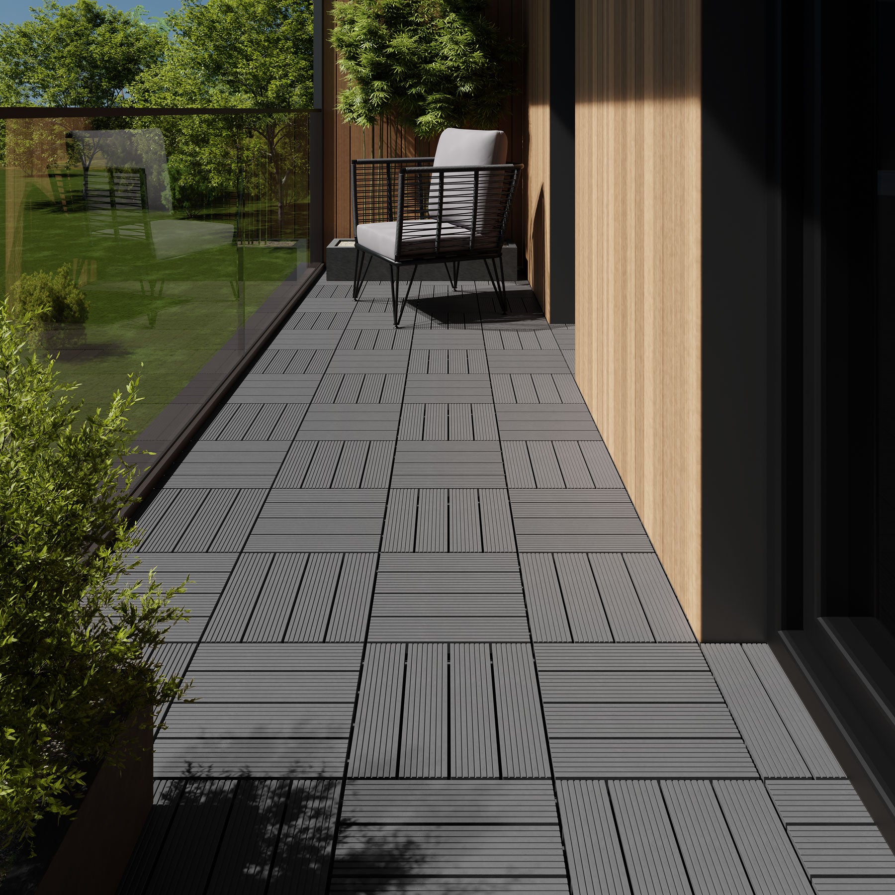 22 dalles de terrasse en WPC, système de clic pratique, antidérapantes, base treillis stable, gris TECTAKE - 2
