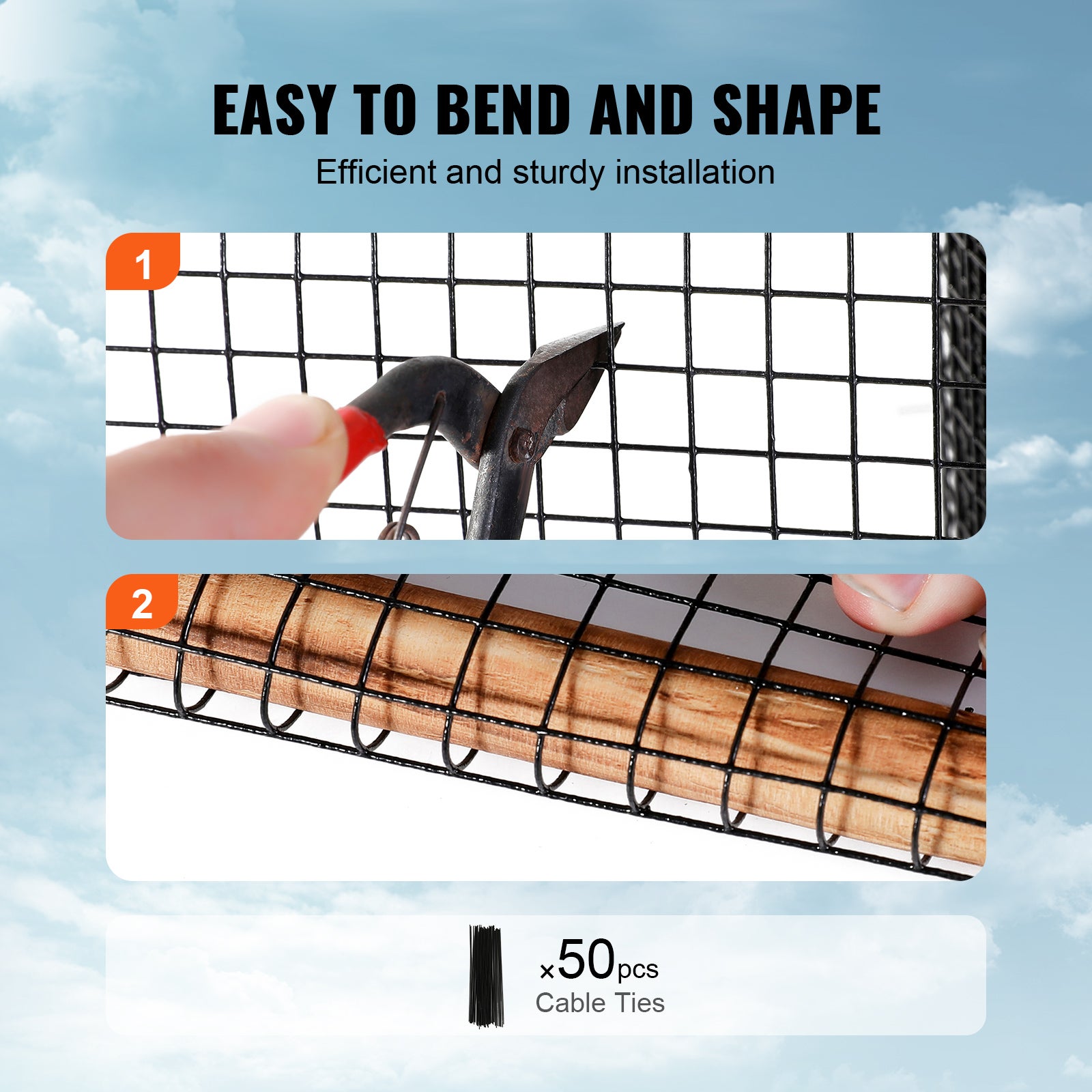 Grille de Protection pour Panneaux Solaires VEVOR 20,3 cm x 30,48 m, Treillis Anti-Oiseaux PVC Noir, Maille 12,7 mm, 50 Attaches, sans Fixations - 2