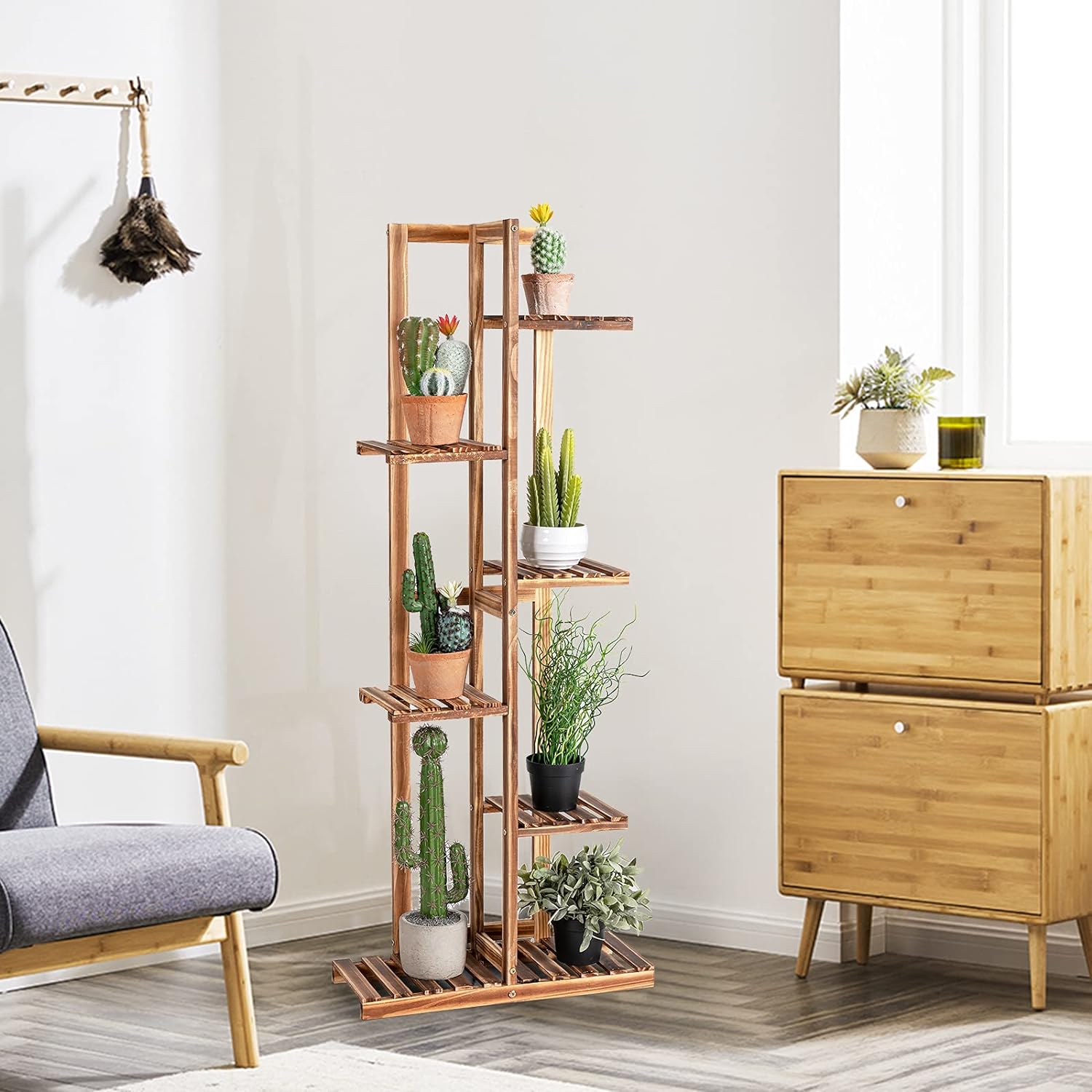 Étagère pour Fleurs en Bambou 6 Niveaux Autoportante 7 Pots Naturel - 2