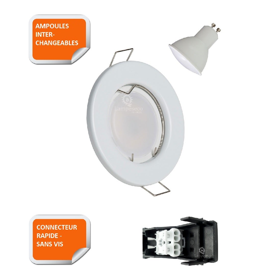 Lot de 50 Spot led complete ronde fixe eq. 50w blanc chaud - 2