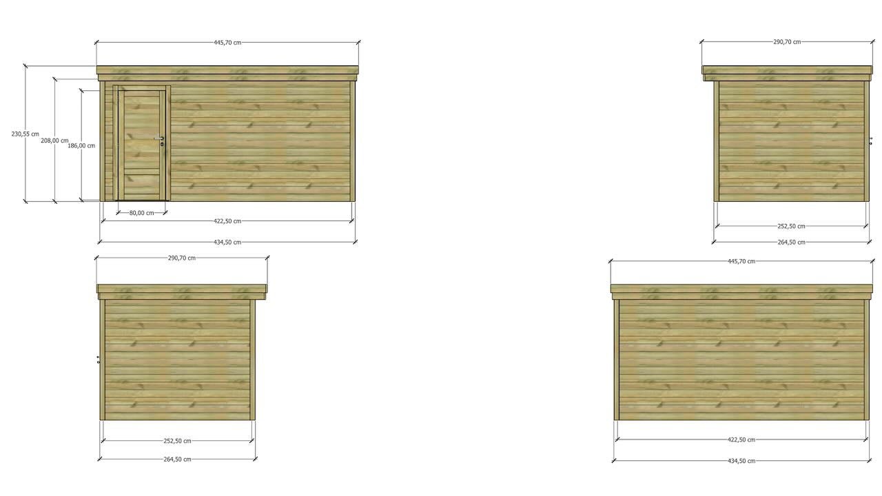ABRI DE JARDIN bois Pin traité autoclave 27mm - 4,34x2,64m / 11,5m2 - Bac acier - Abri Français - 4