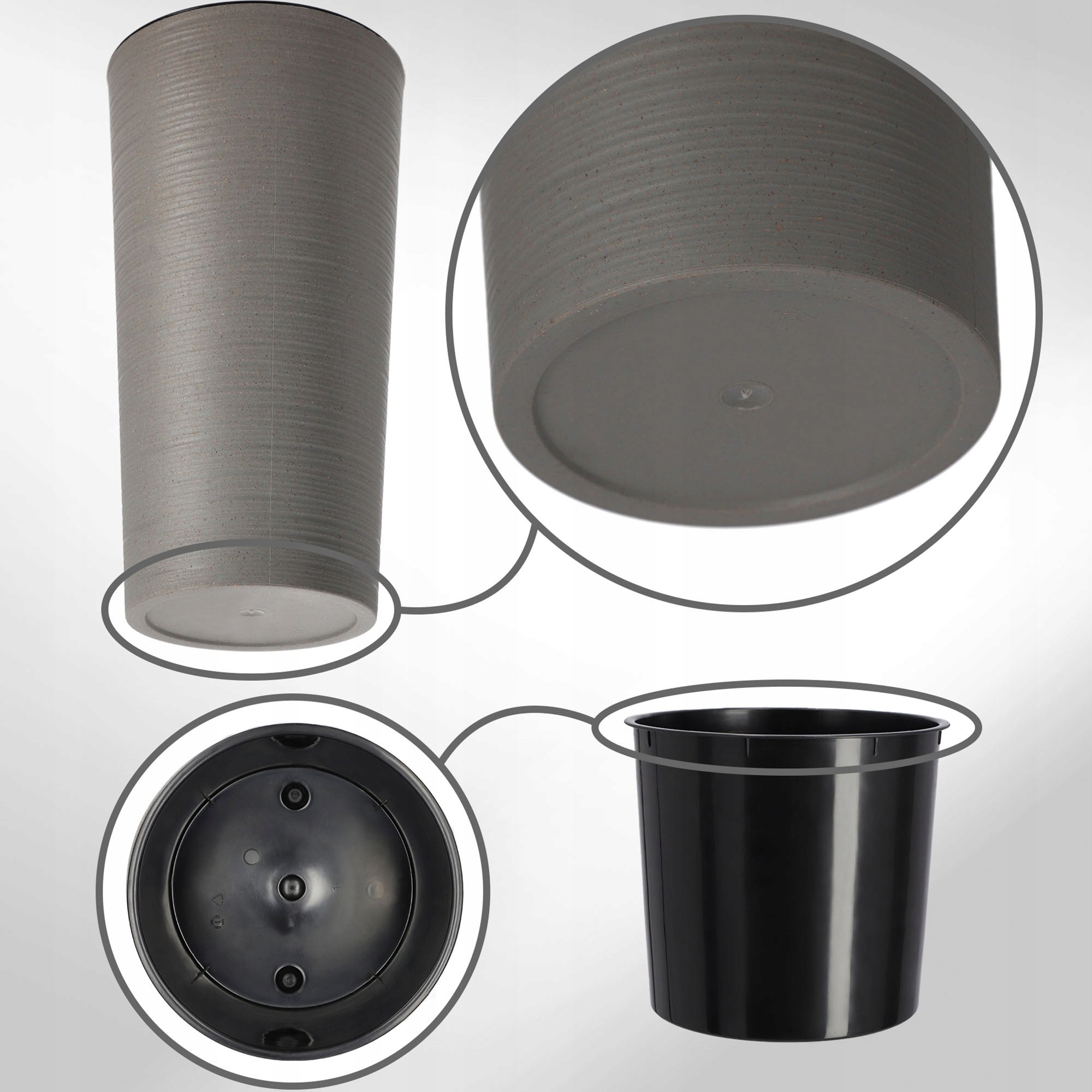 KADAX Conjunto de 3 vasos para flores, inserção para planta, suporte para flores, jardim grande cinza 57 cm - 4