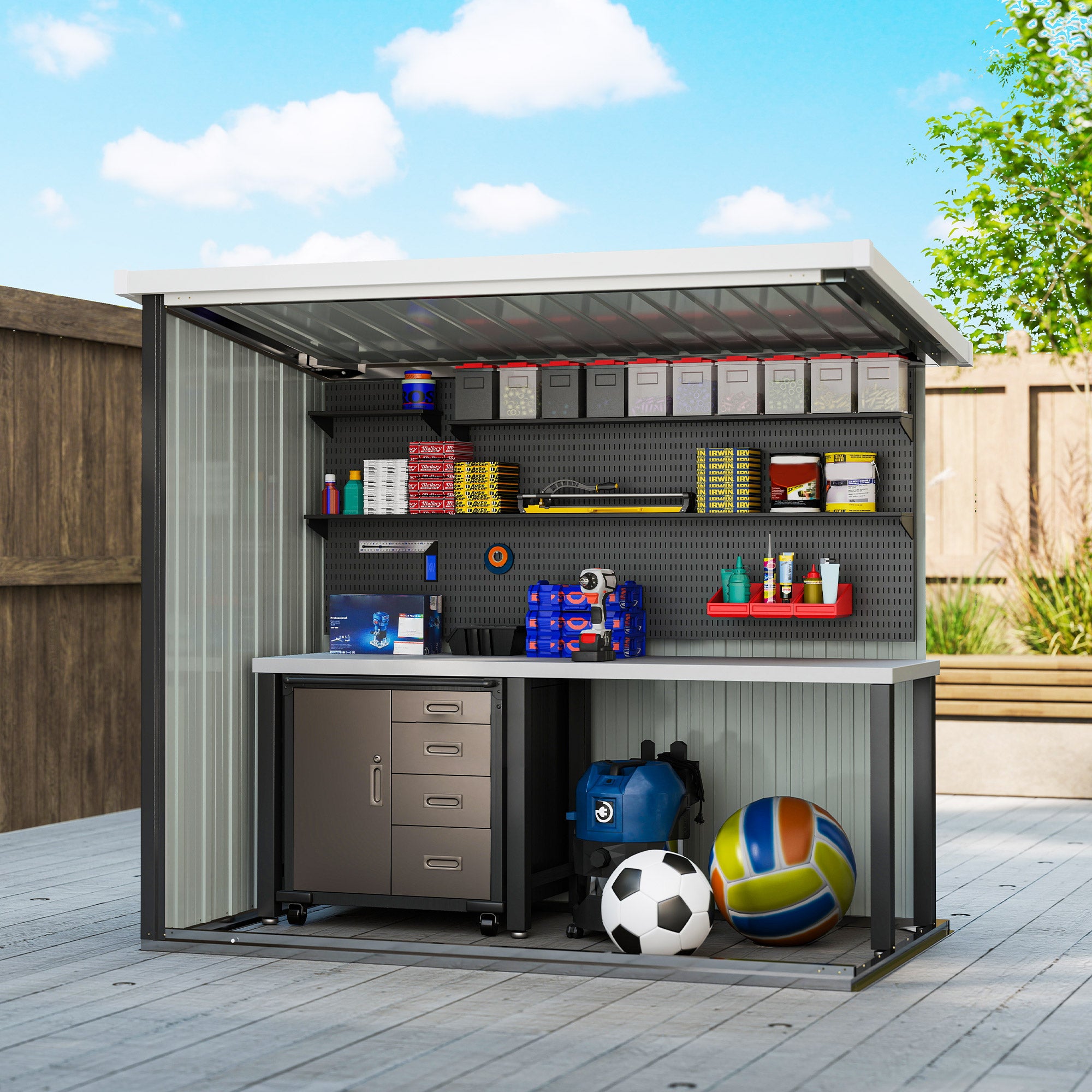 Armoire de jardin acier Outsunny 1,09 m² noir blanc - 7