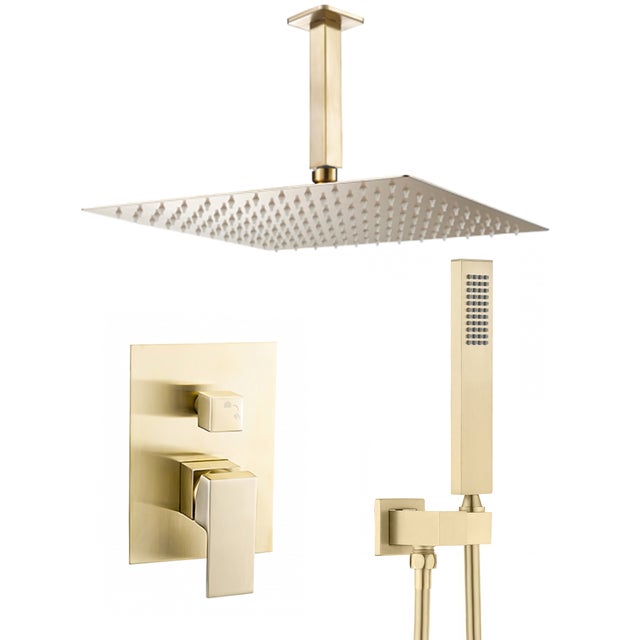 Valaz Douche encastrée monocommande carrée en or brossé - Série Tajo - 25 cm