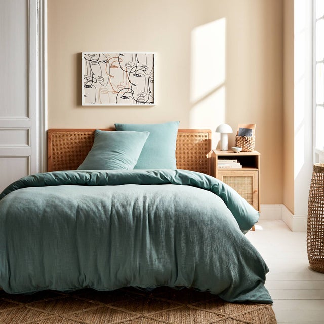Parure de lit gaze de coton / coton. 2 places. 1 housse de couette avec 2 taies d'oreiller 240 x 220 cm ALIX