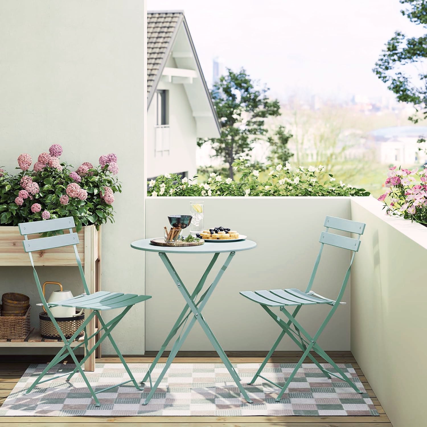 Set de Mesa y Sillas Plegables, Color Turquesa, Juego de Mesa y Sillas&nbsp; Turquesa para Jardín y Terraza - 2
