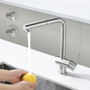 Cecipa max Mitigeur de Cuisine Brossé avec Douchette Extractible Robinets de Cuisine 2 modes de pulvérisat en Acier inoxydable,EU Modèle
