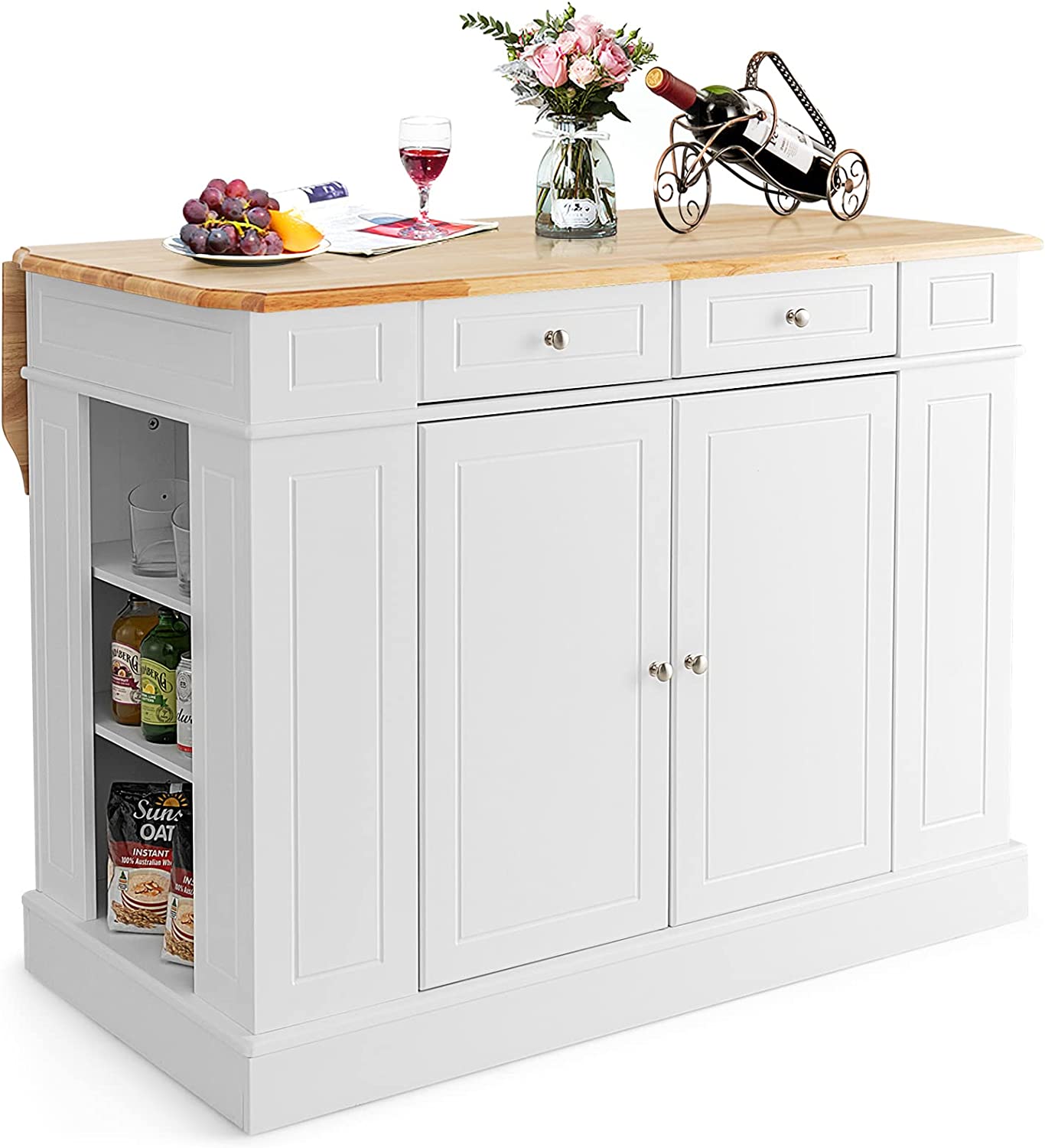 Armario De Cocina Blanco Con 1 Cajón Y 4 Puertas - Mueble Multifunción 110x30x73 Cm, Para Salón, Baño, Entrada