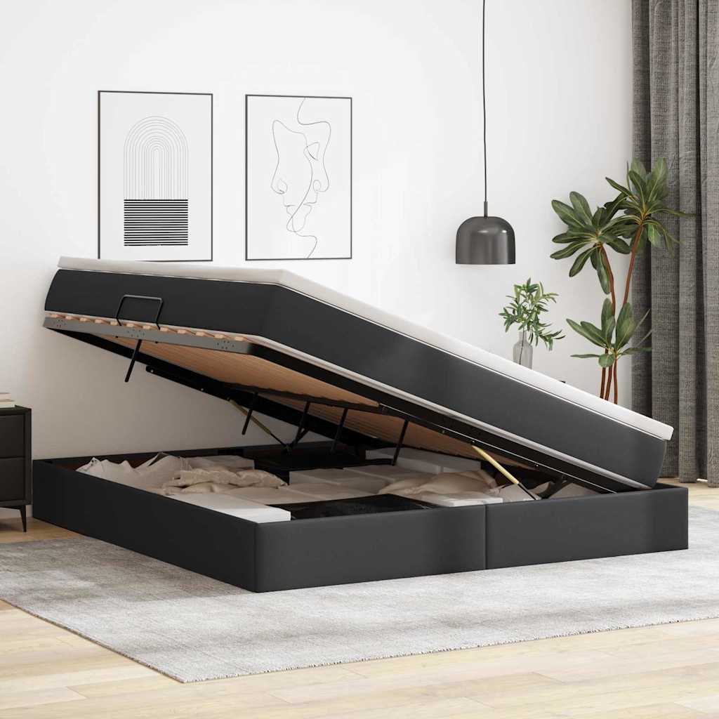 Lit avec rangement et matelas noir 180 x 200 cm similicuir - 4