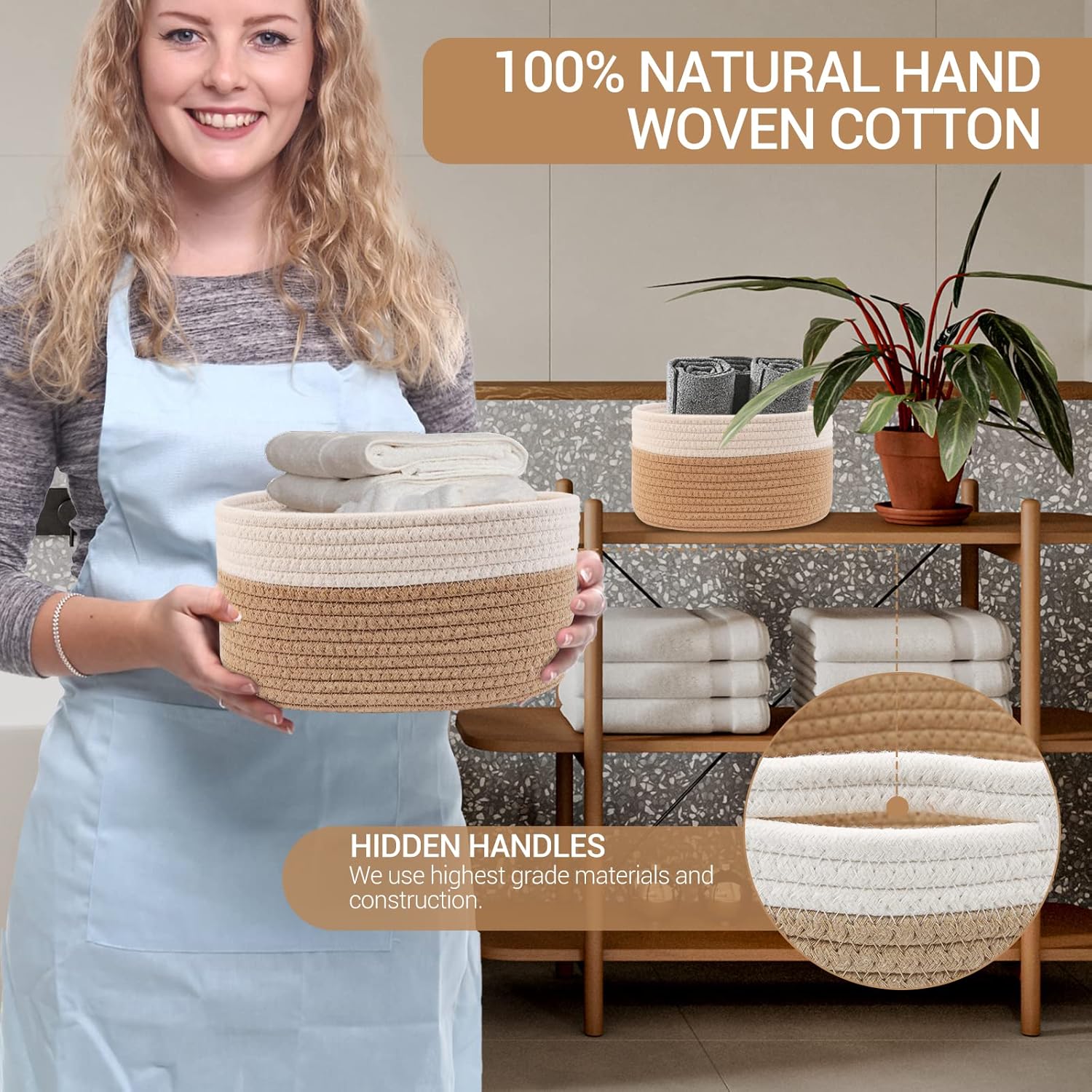 Panier Rangement Lot de 5 Coton Tressé Corbeille Salle de Bain Cuisine Table à Langer Organisateur Déco Boîte Bébé Enfant - 4