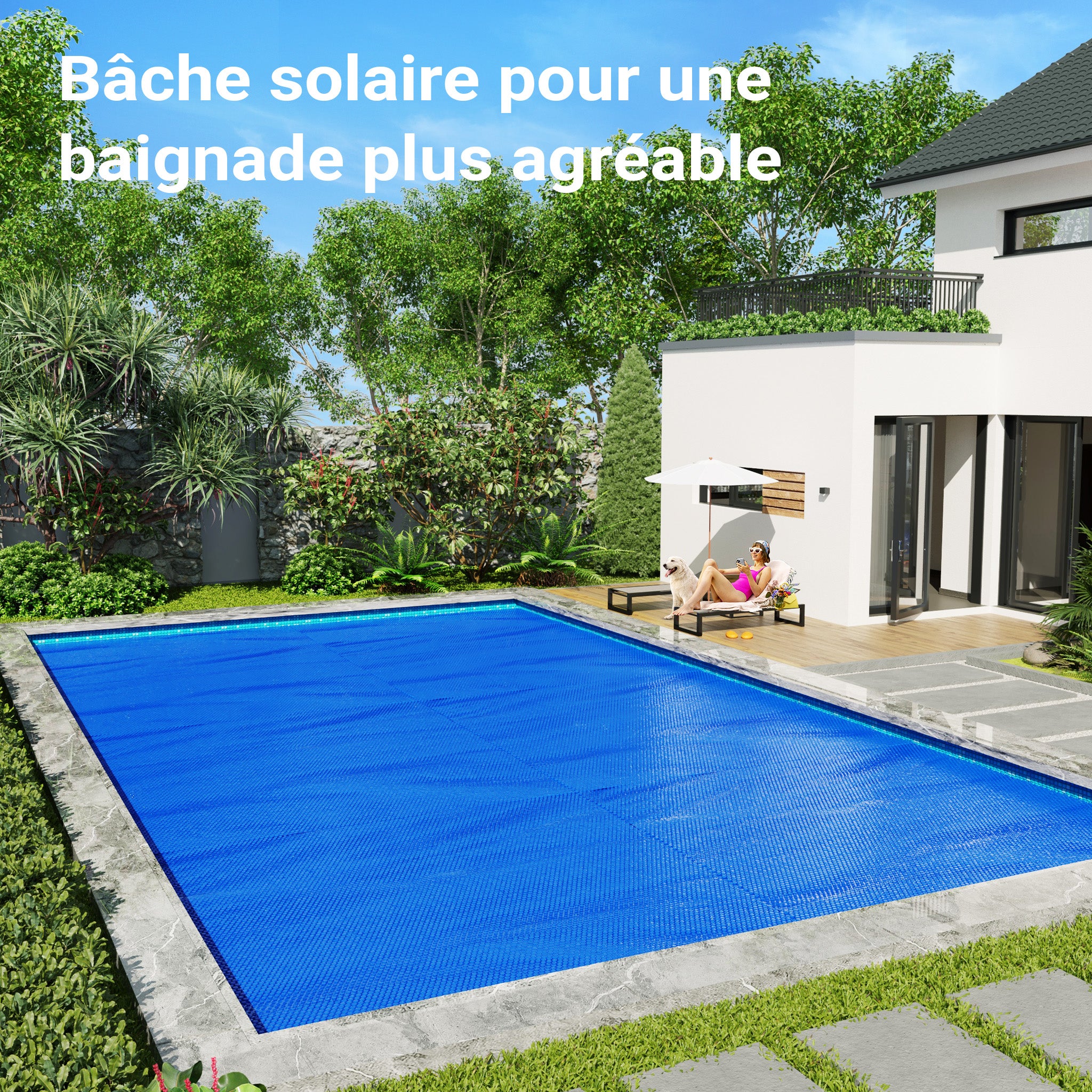 Cubierta solar piscina isotérmica Azul Rectangular 4x6m Lona térmica protectora Cobertor piscina - 2