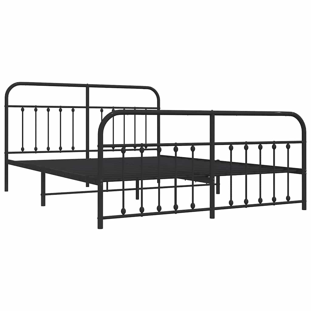 Estructura de cama sin colchón con estribo, de metal negro, para dormitorio, 183 × 213 cm - 4