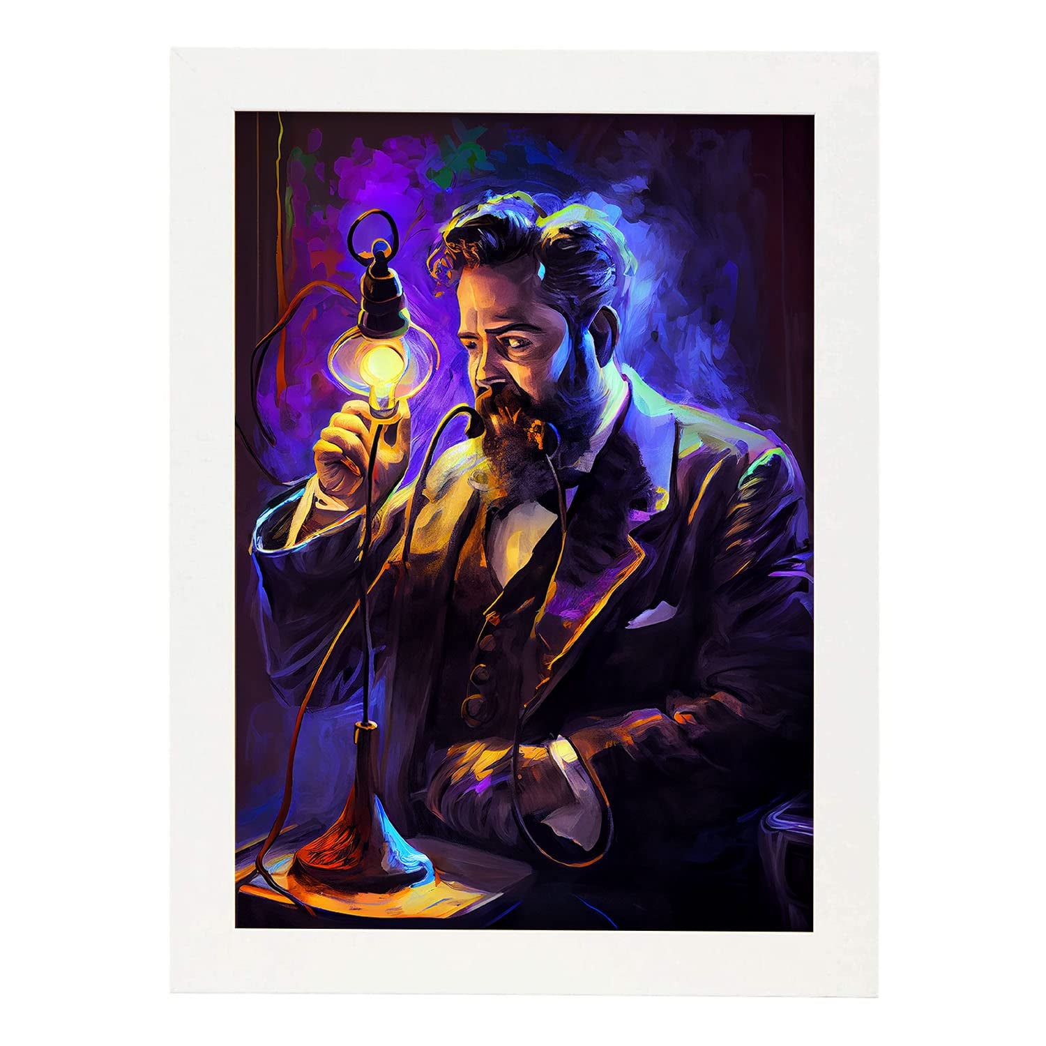 Nacnic poster de alexander graham bell en estilo retrato ilustraciones y caricaturas de inventores y creadores históricos a3 marcos blanco