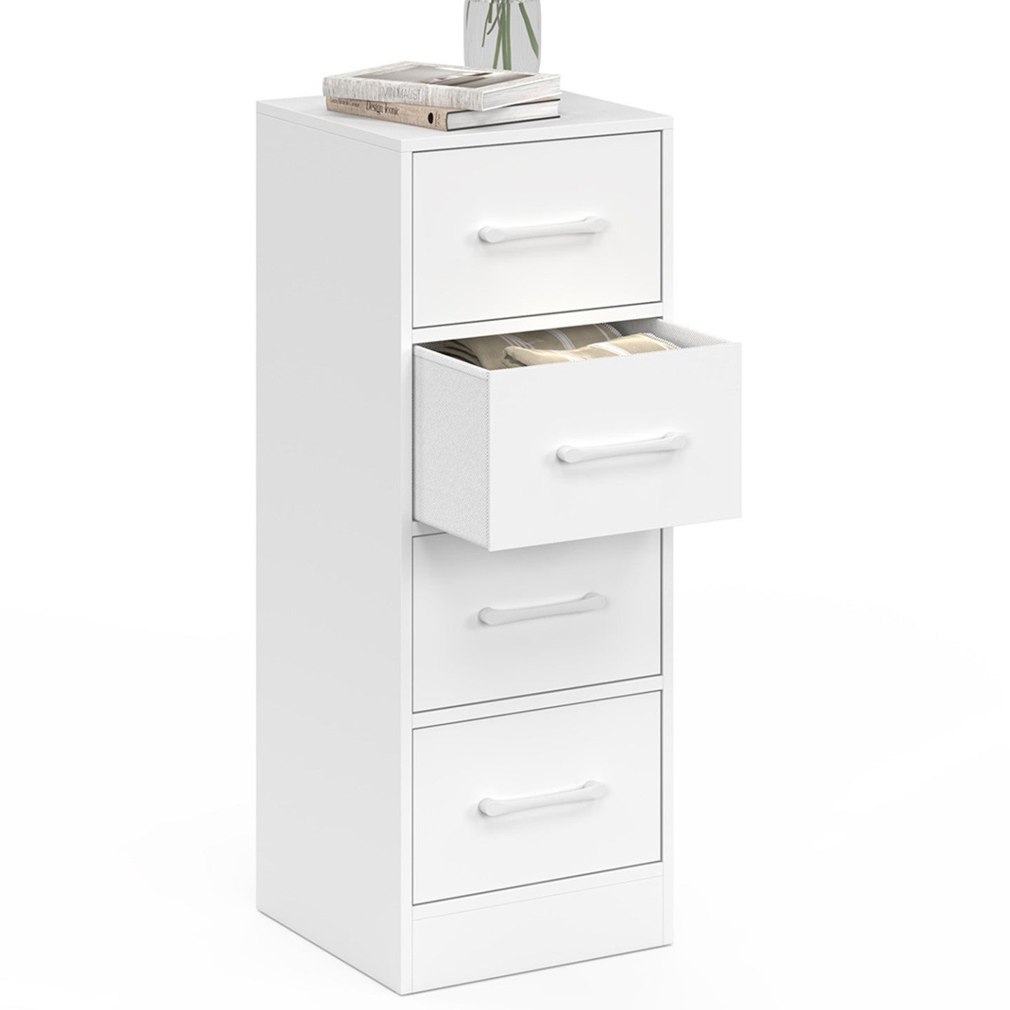 Meuble d'appoint 4 tiroirs UPPAH 30x30x80 cm chiffonnier pour entrée salle de bain bois blanc - 4