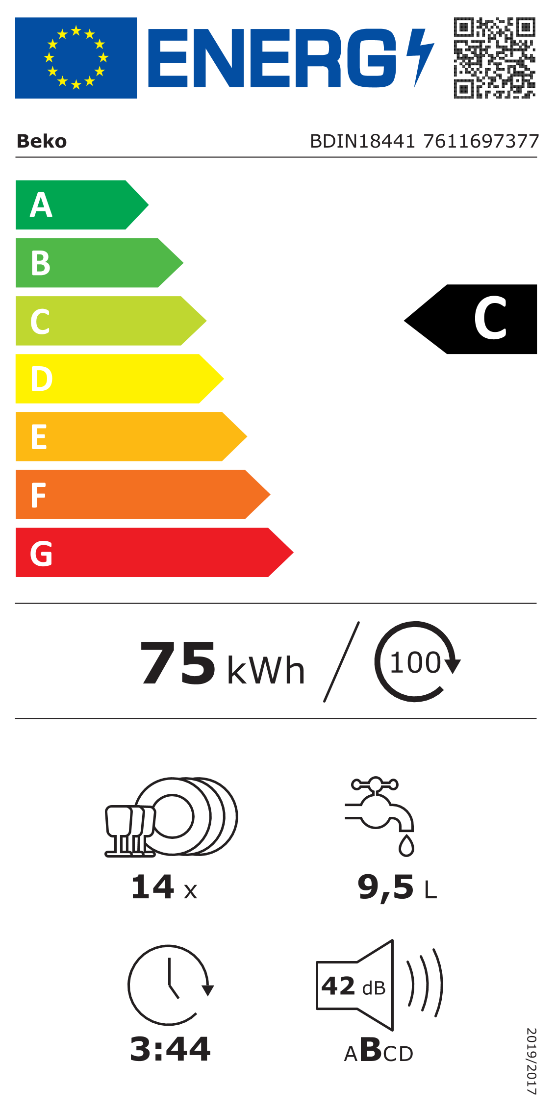 Lave-vaisselle tout intégrable BEKO BDIN18441 - 14 couverts - Induction - L60cm - 42dB - Ouverture automatique - 7