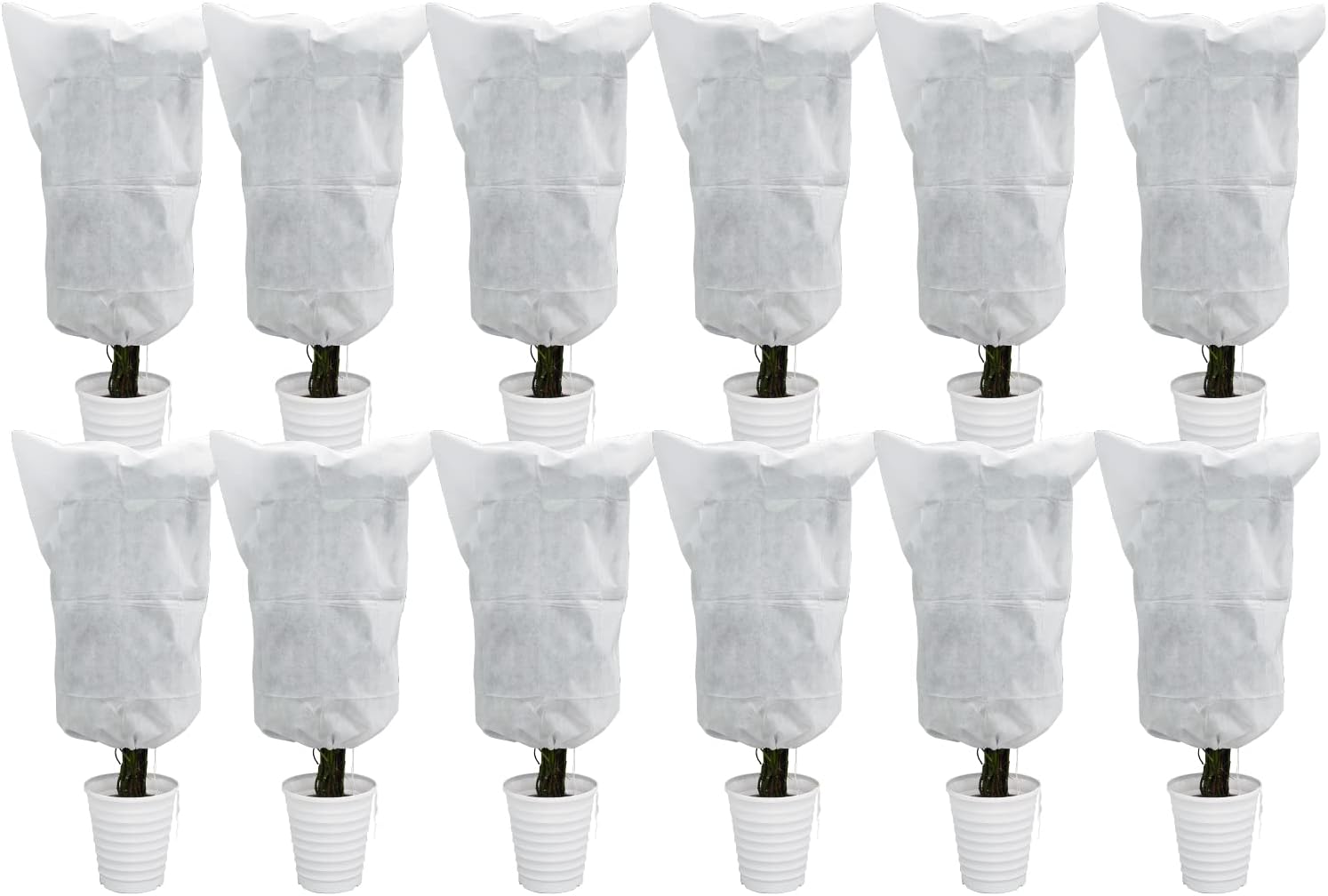 Zestaw 12 pokrowców przeciwmrozowych (61 x 81 cm) zapewniających ochronę przed zimnem, słońcem i owadami; w kolorze białym.