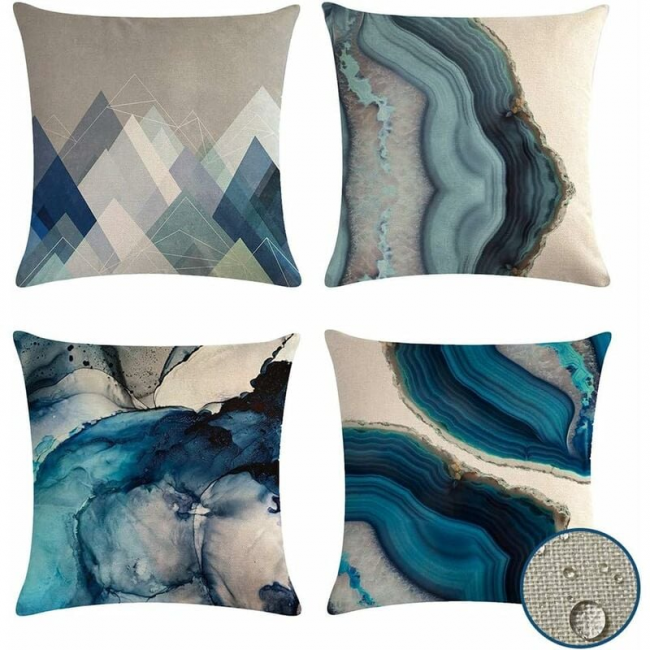 Copricuscini per esterni tropicali, cuscino da esterno geometrico con motivo cachemire, conchiglie, palme, medaglioni, pesci, strisce blu marino e verde lime - Italia
