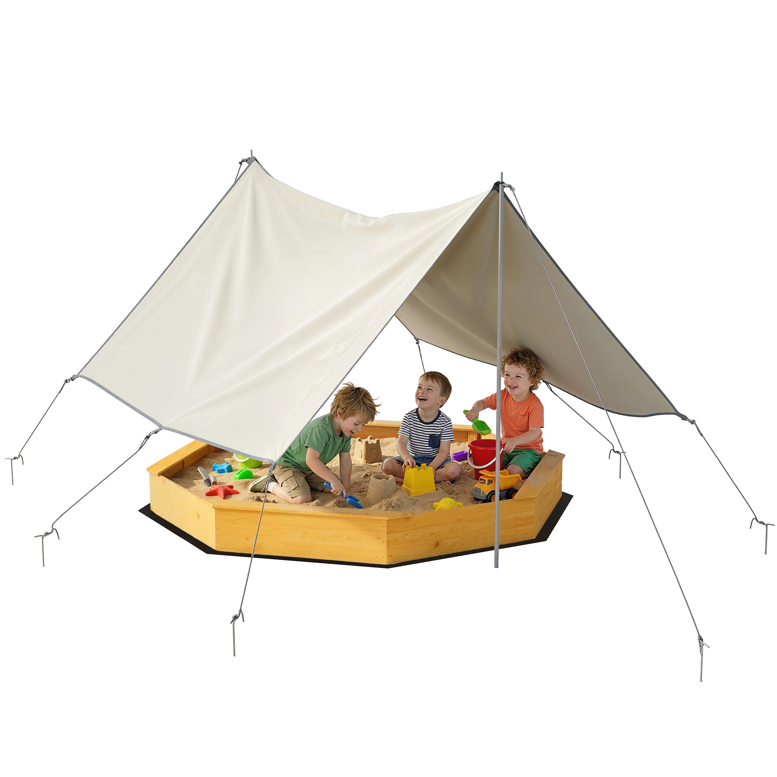 Bac à, bois, sable, avec auvent. bac à jaune, enfant, extérieur, avec 4 ...