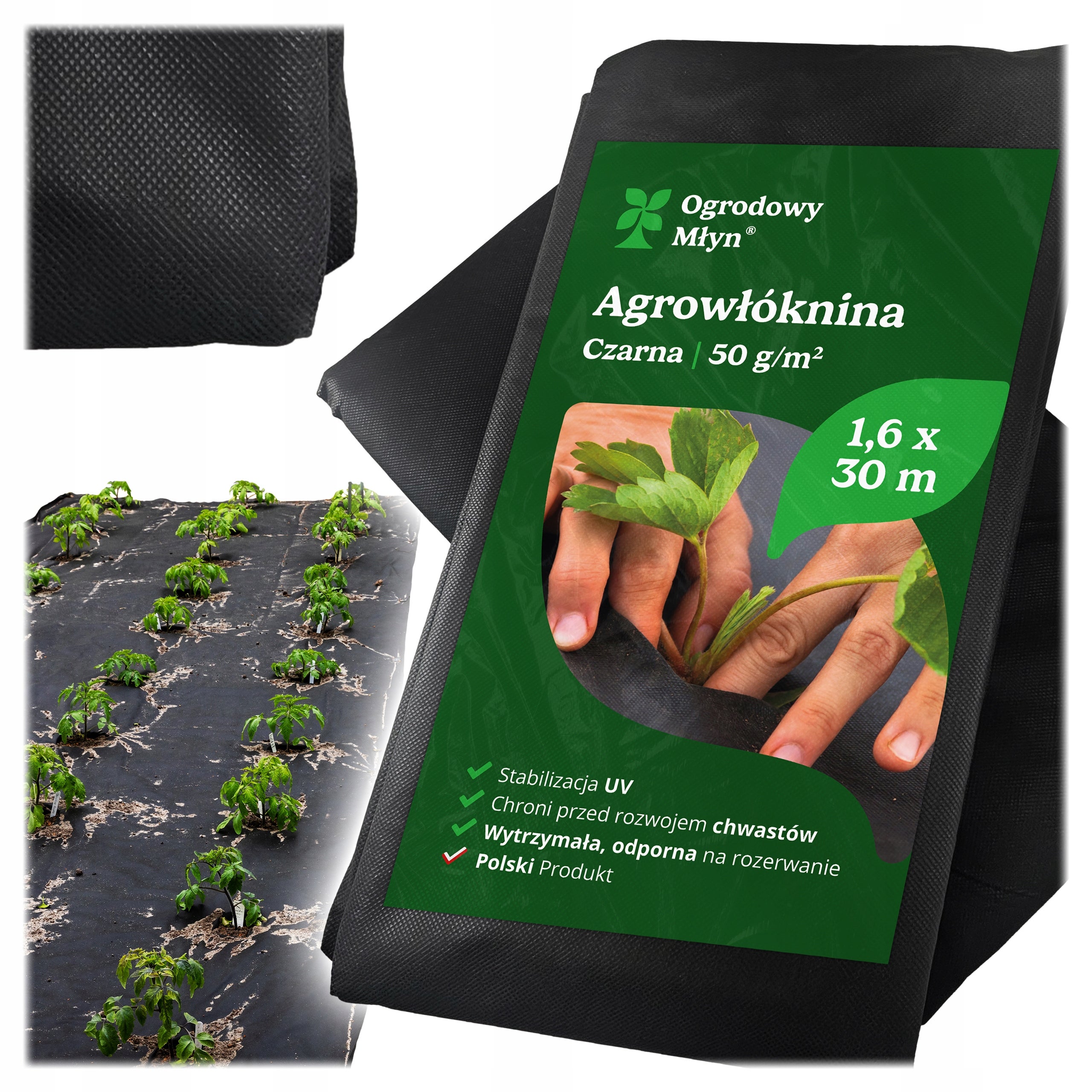 Agrowłóknina czarna 50g 1,6x30m pod truskawki Ogrodowy Młyn