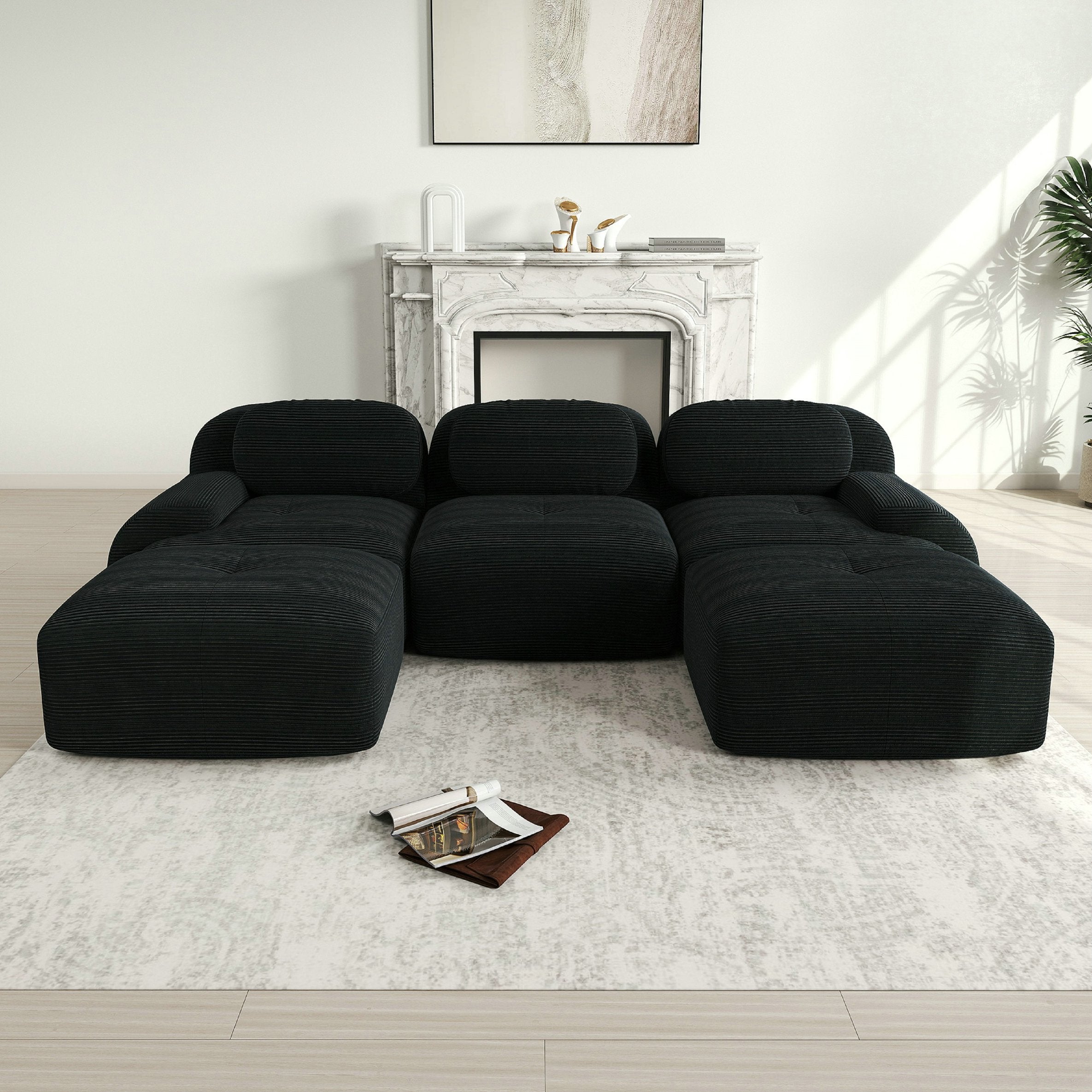 Canapé d\'angle modulable 3 places, antidérapant et adapté aux animaux, pieds élargis – tissu velours côtelé respirant – Noir - 2