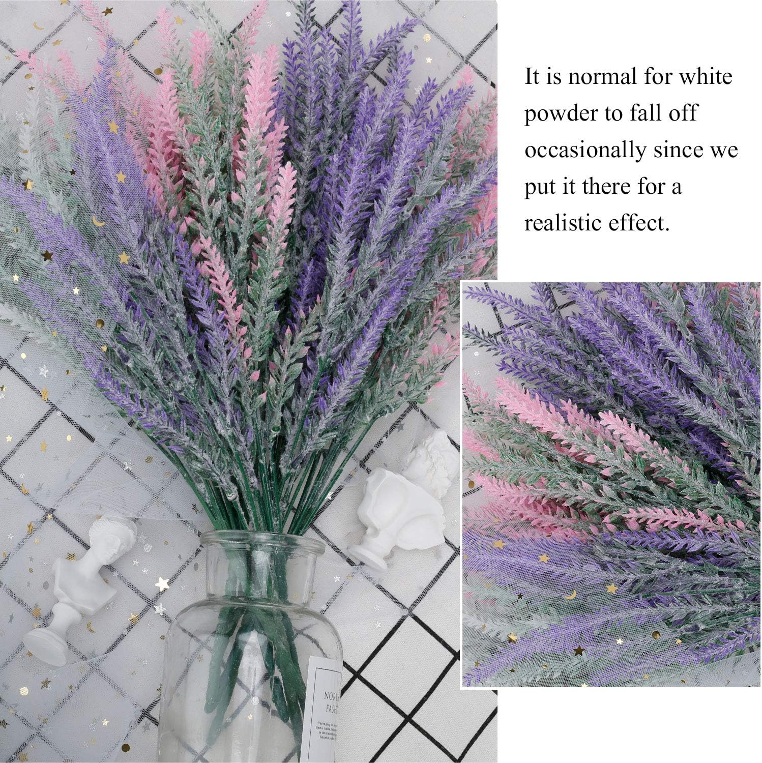 Fleurs Artificielles Lavande Coloré Flocké Bouquet DIY Décoratif En Pot Jardin Conception Simulation Fleur De Mariage Décoration 12 Pcs Rose - 2