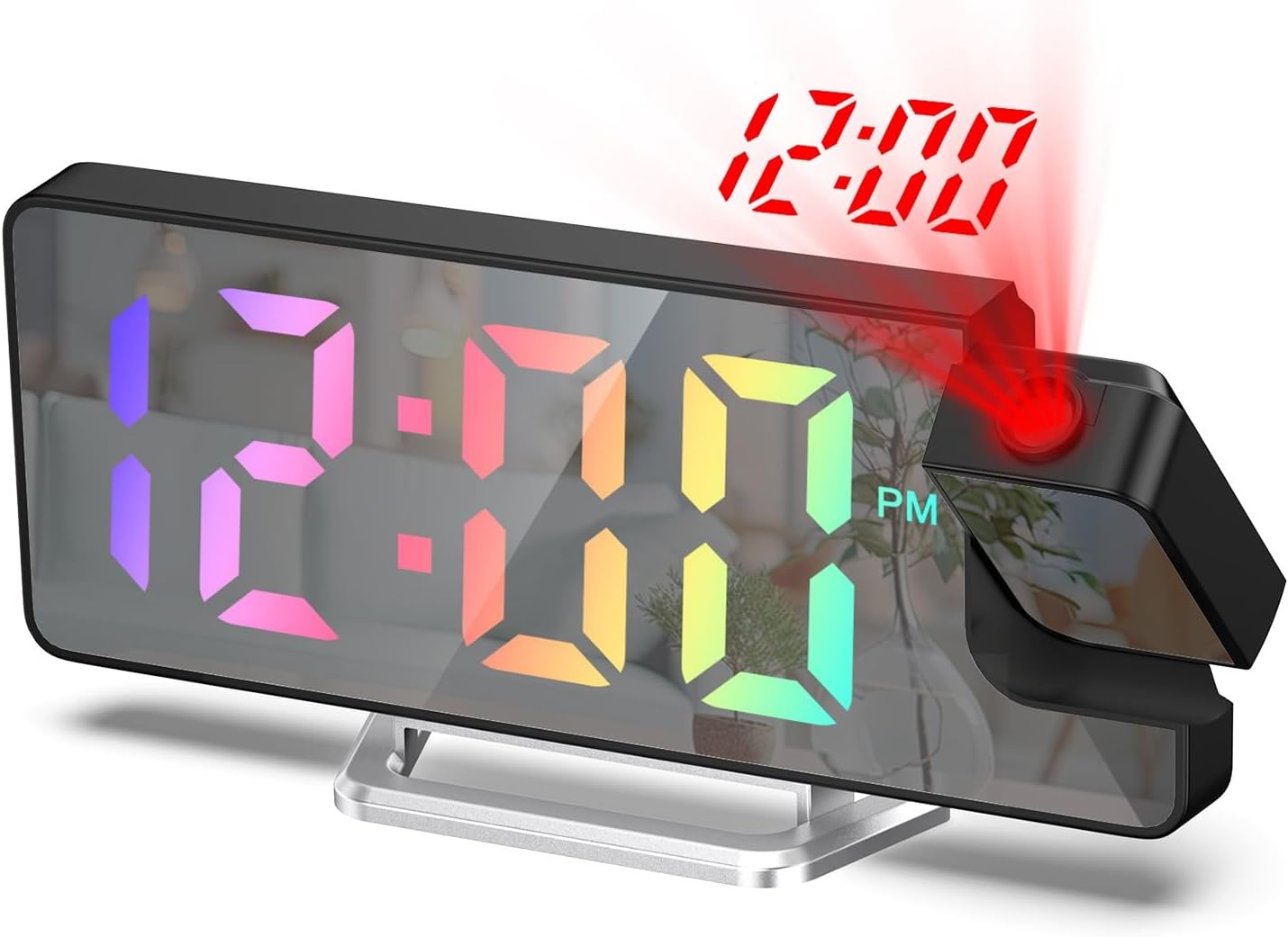 Sveglia con proiettore da soffitto, sveglia digitale girevole a 180°, sveglia USB con specchio da 7,8 pollici, display della temperatura, display ricaricabile di data e calendario, orologio da tavolo Sveglia con proiettore da soffitto, sveglia digitale girevole a 180°, sveglia USB con specchio da 7,8 pollici, display della temperatura, display ricaricabile di data e calendario, orologio da tavolo
