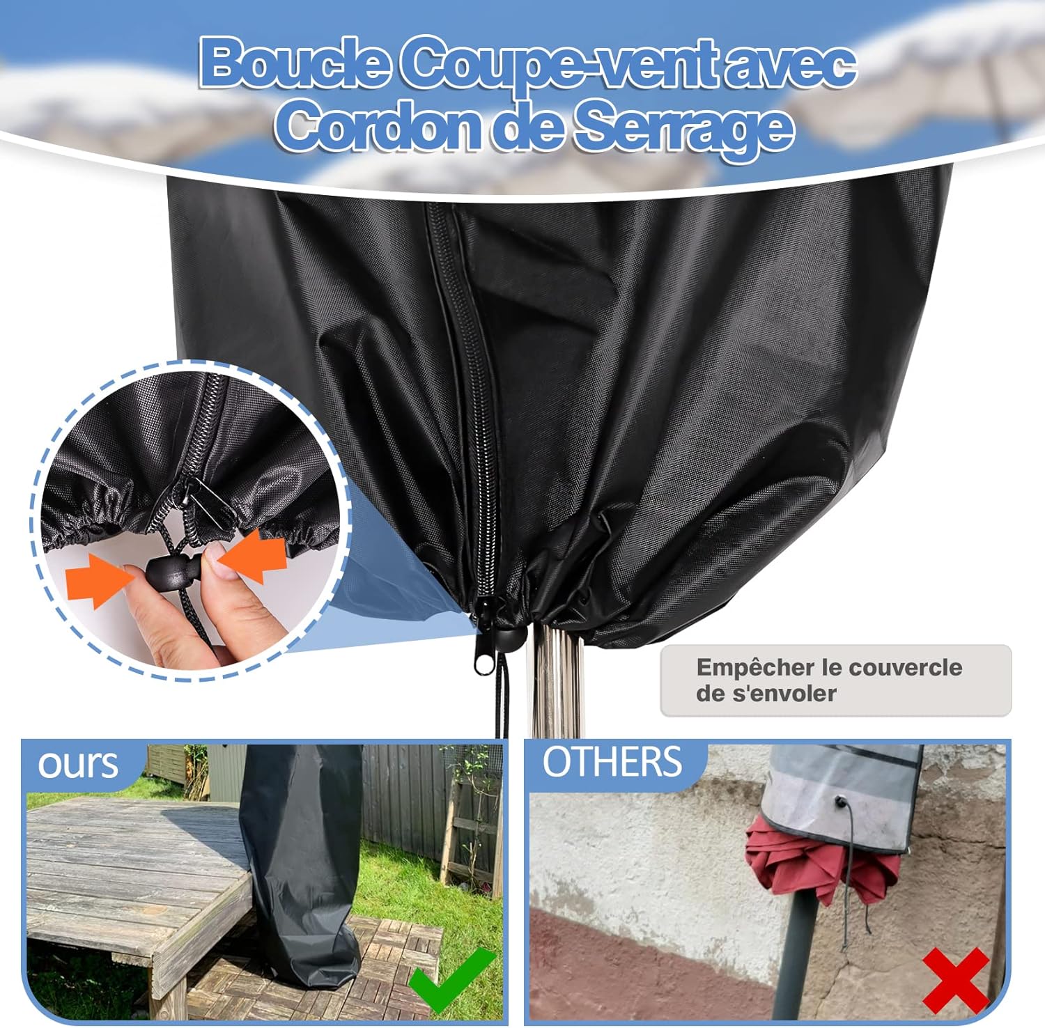 Housse de Protection pour Parasol Jardin Couverture 210D Oxford 265 x 50 x 70 x 40cm avec Perche Télescopique Anti-UV étanche - 4