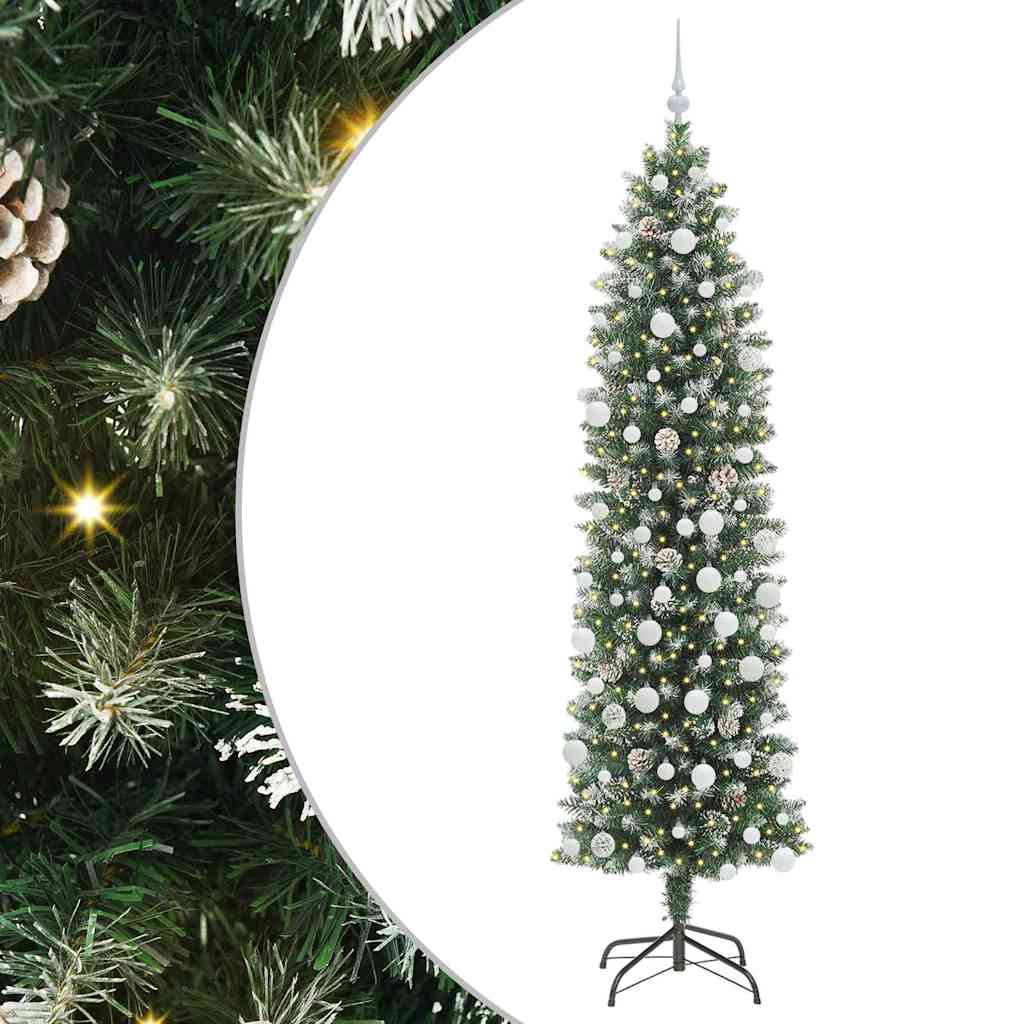Sztuczne smukłe drzewo bożonarodzeniowe Zielono-biały 210 cm