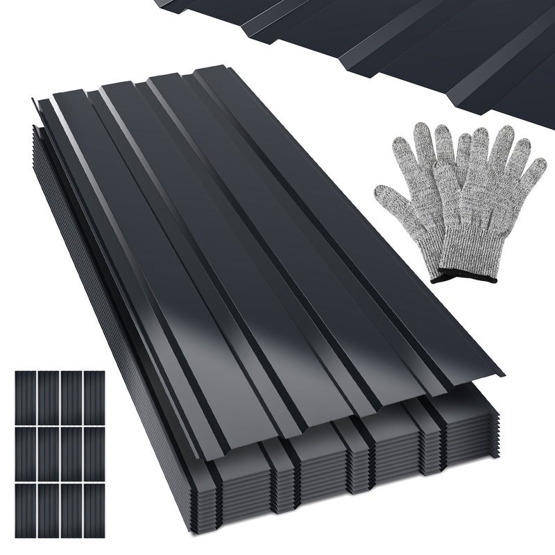 12 placas de chapa perfilada, placa de chapa para cubierta metálica con ranuras, 115 x 45 cm = 6 m², gris