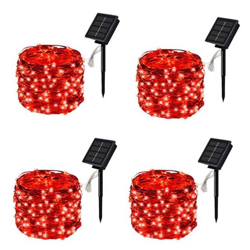 Zestaw LED zasilanych energią słoneczną lampek sznurkowych użytku zewnątrz trybów dekoracji wodoodpornym miedzianym przewodzie ogrodu tarasu czerwony