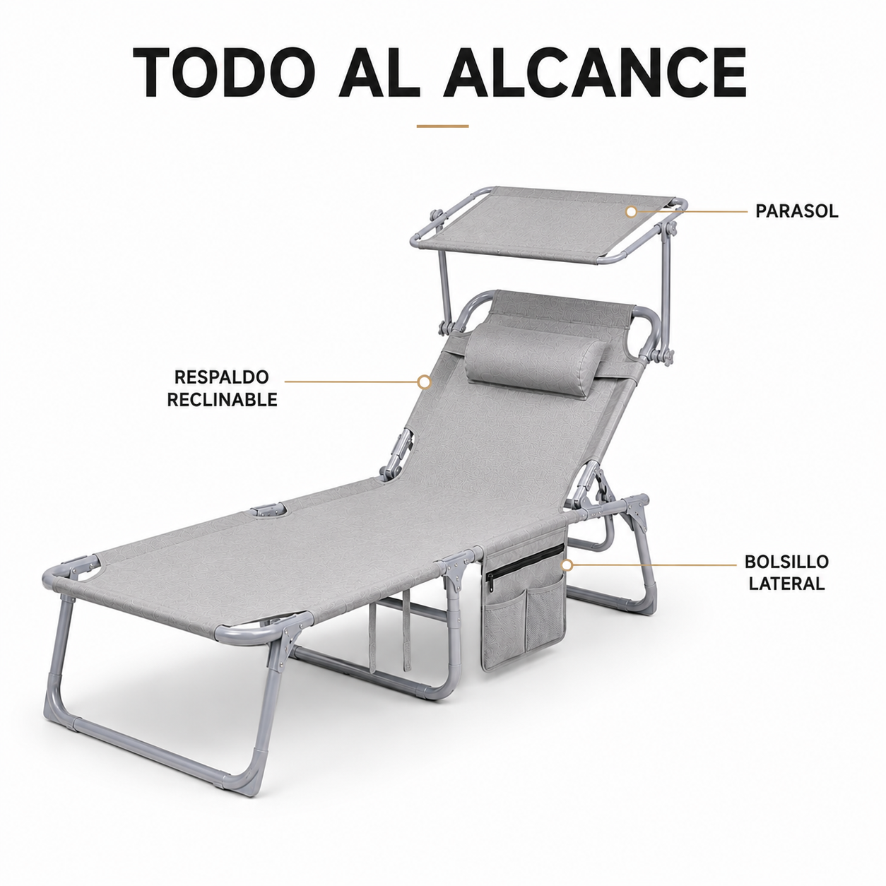Pack 2 Espreguiçadeiras Dobráveis com Guarda-sol Ajustável para Jardim e Praia - 5