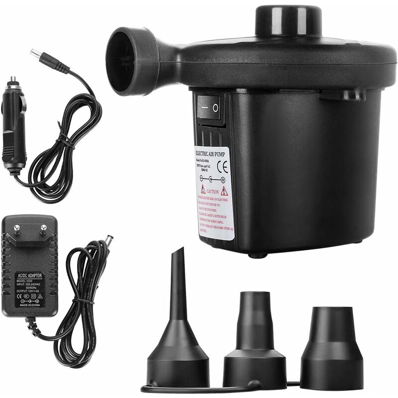Pompe à Air électrique 3 Buses – Gonflage/dégonflage Rapide, Adaptateur Maison/voiture, Pour Piscines Et Matelas