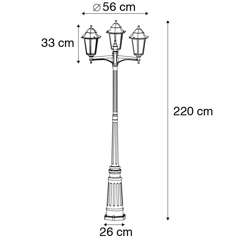 Qazqa classic-antique lanterne extérieure pour jardin - Havana - noir, max. 60w, e27, 220cm, IP44, à 3 lumières - 3